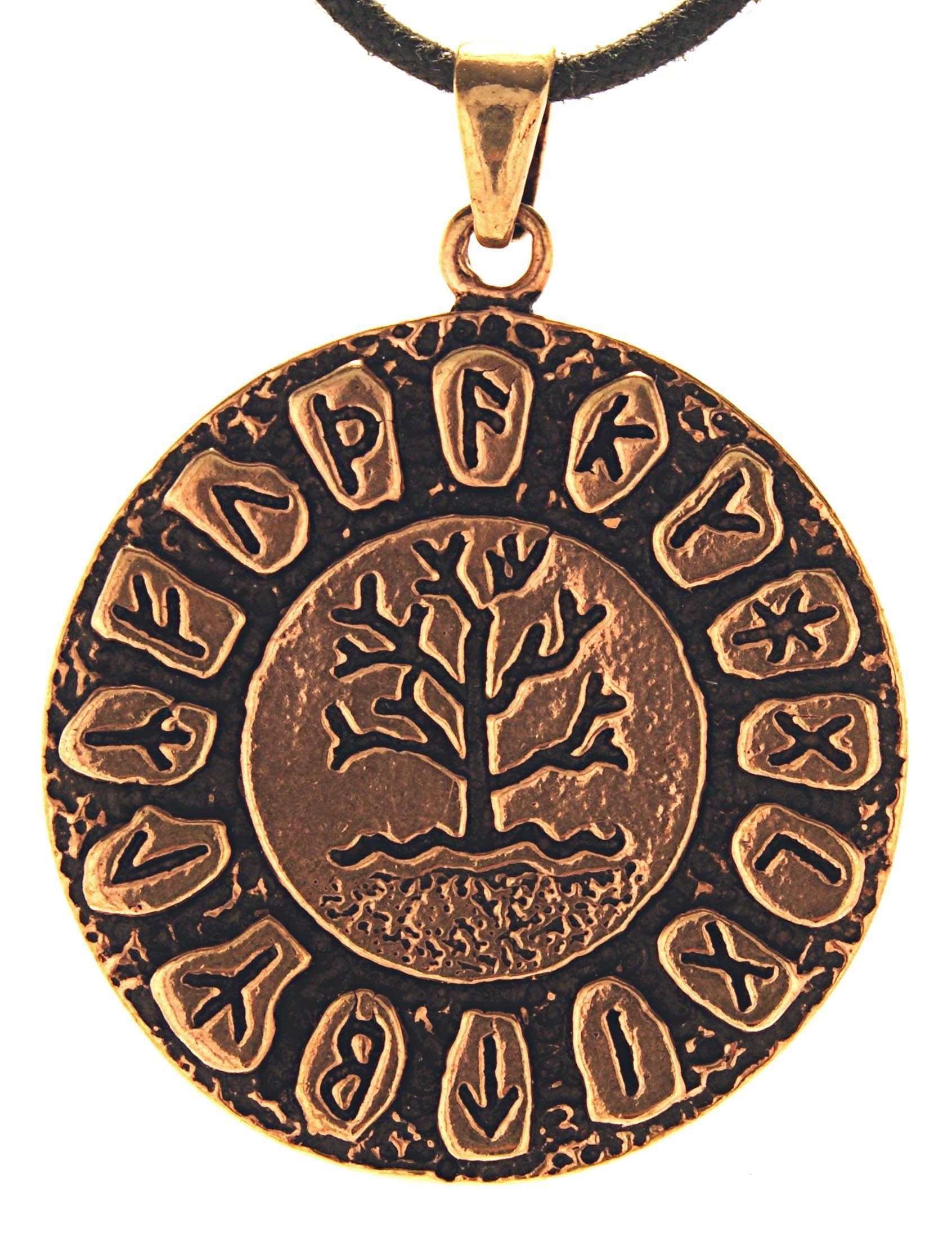 Bronze Leather Anhänger Yggdrasil Lebensbaum Kettenanhänger Wikinger Runen of Runenalphabet Kiss Band