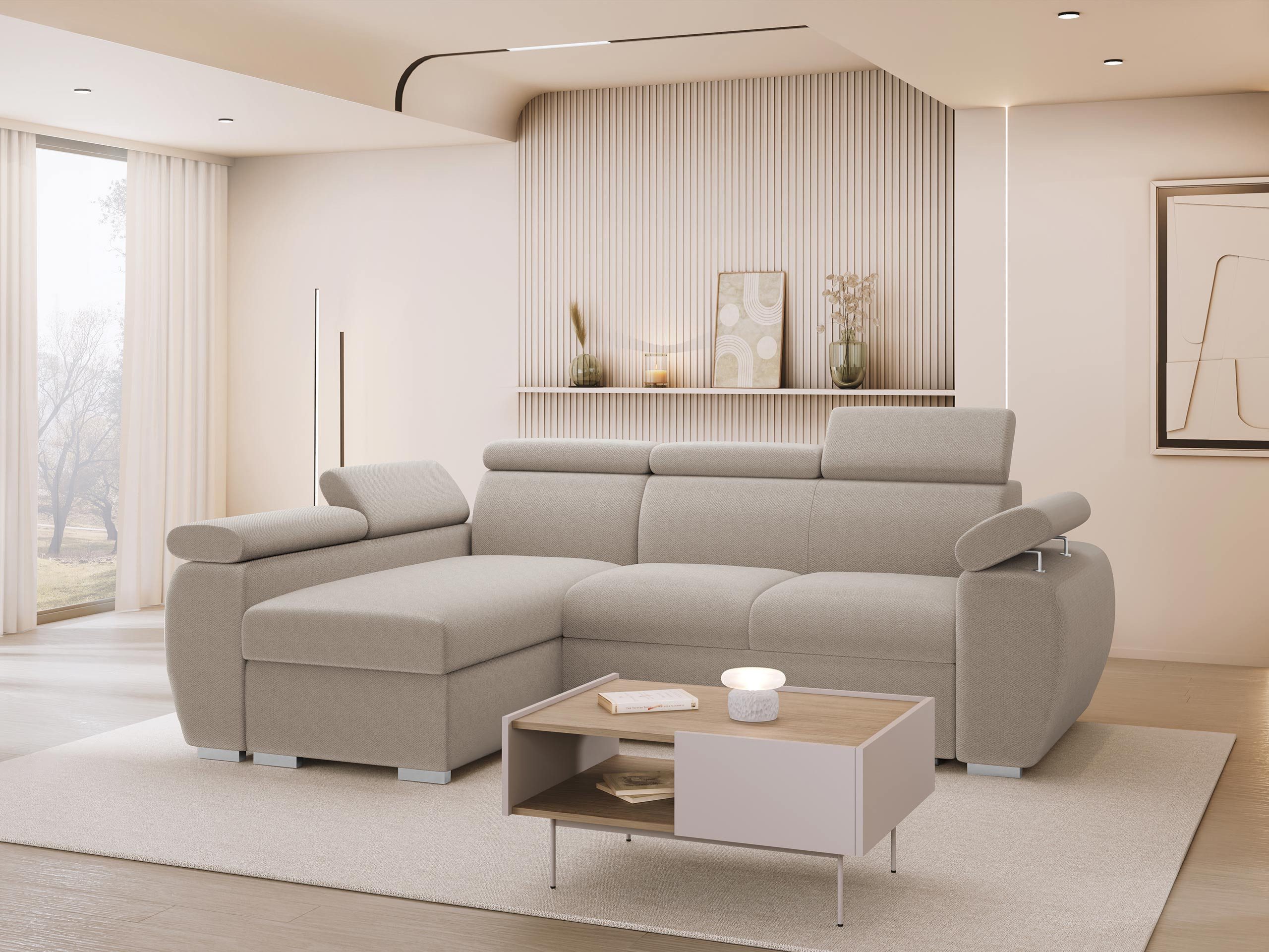 MIRJAN24 Ecksofa Boston Mini, mit Bettkasten und Schlaffunktion, mit Einstellbare Kopfstützen, L-Form, 255x170x85-98 cm