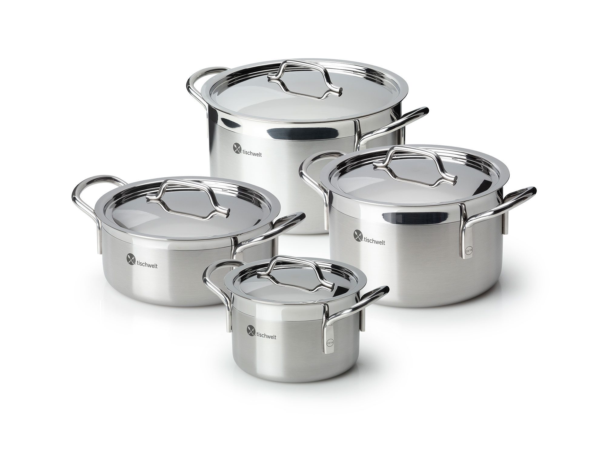 tischwelt Geschirr-Set Topf-Set 4-tlg. Cook Love + gratis Pfanne, Aluminium, Edelstahl 18-10