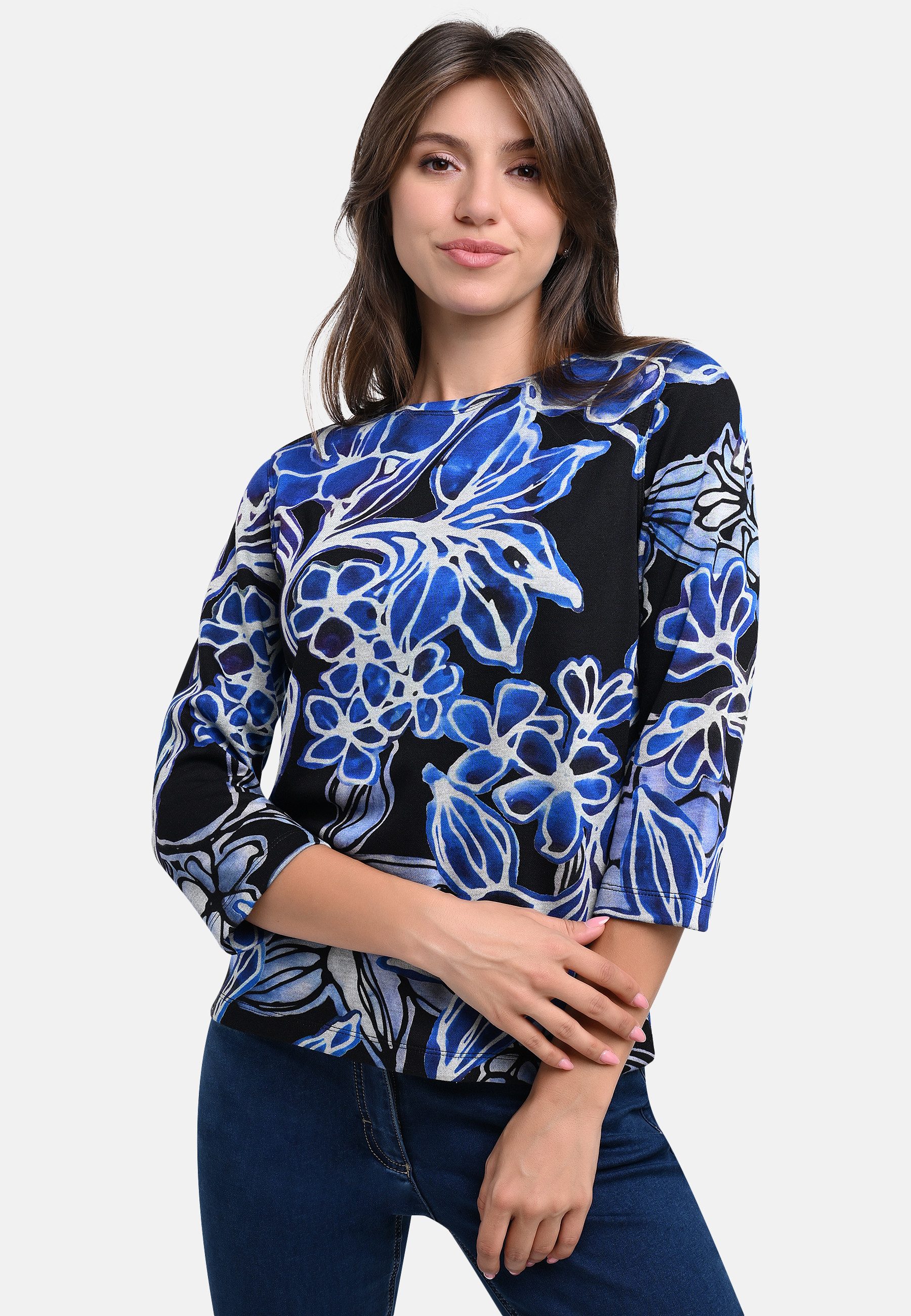BICALLA T-Shirt Shirt mit Blumen-Print in Schwarz/Blau (1-tlg) günstig online kaufen