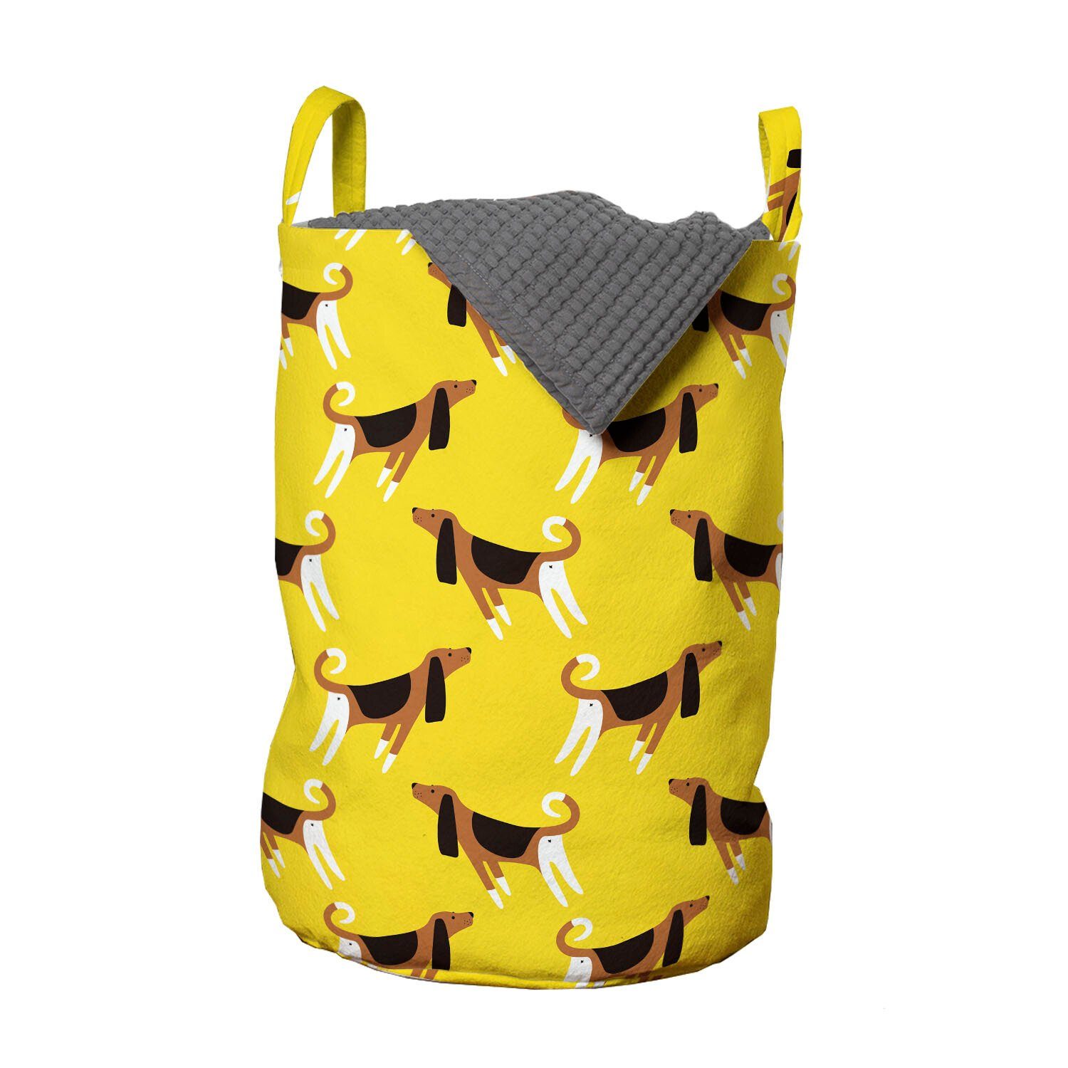 Abakuhaus Wäschesäckchen Wäschekorb mit Griffen Kordelzugverschluss für Waschsalons, Hunde Fun Pet Charaktere auf Gelb