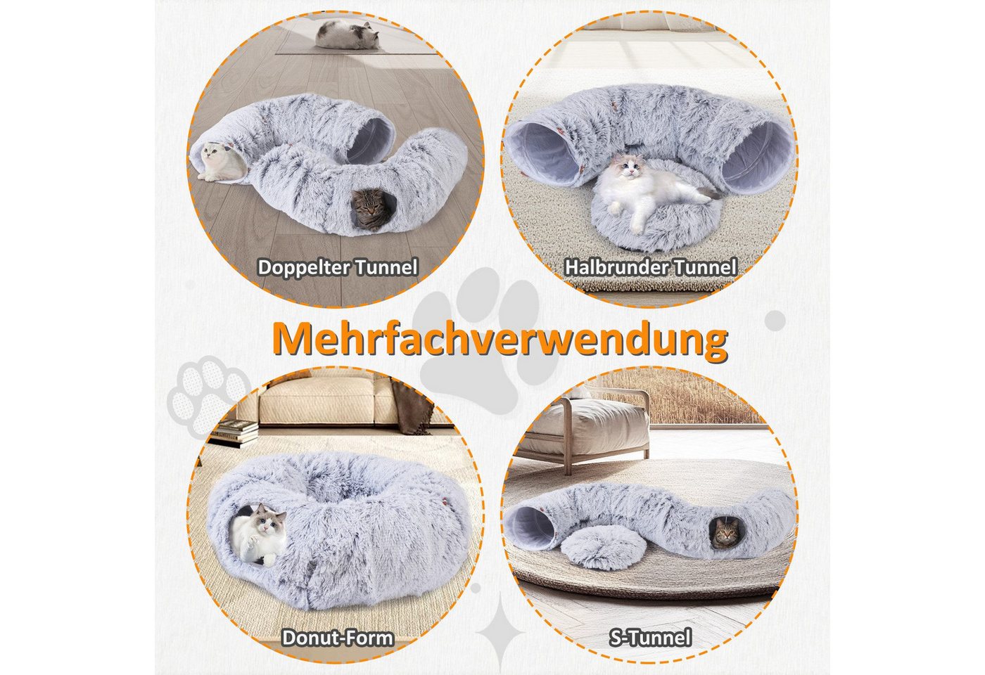 Thumbnail - Elegear Tiertunnel katzentunnel spieltunnel mit HäNgenden Ball und Guckloch, 88cm, Plüsch, katzentunnel donut für Indoor...