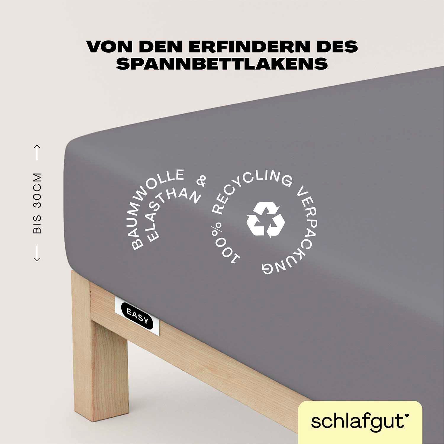 Schlafgut Spannbettlaken EASY JERSEY ELASTHAN Bettlaken, 170 g/m², 95% Baumwolle, 5% Elasthan, Jersey, Gummizug: rundum, (1 Stück), Spannbettlaken bis 30 cm Höhe, bügelfrei, pflegeleicht, perfekter Sitz