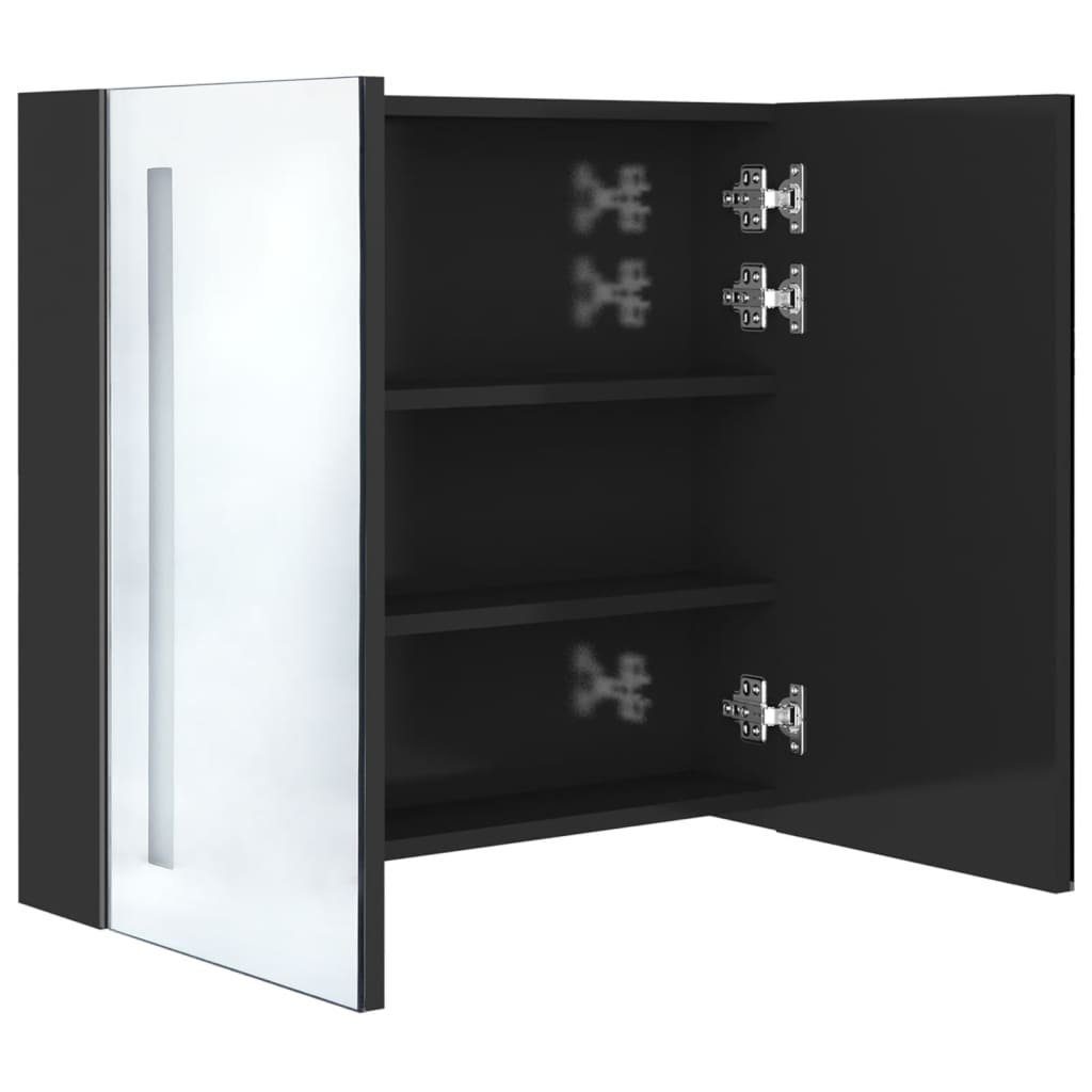 cm Bad 62x14x60 vidaXL Hochglanz-Schwarz LED-Spiegelschrank Badezimmerspiegelschrank Glänzend (1-St) Schwarz fürs