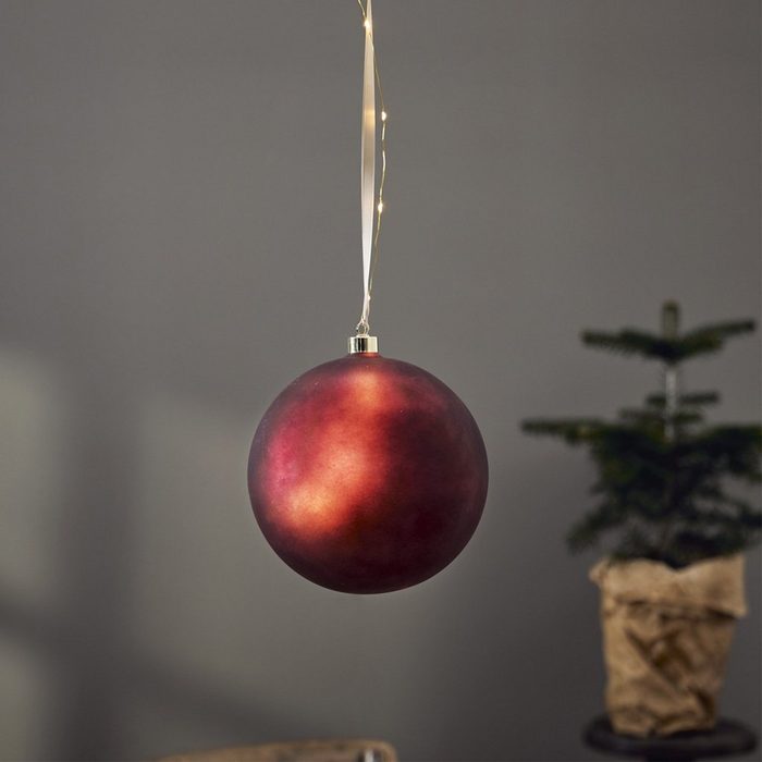 MARELIDA Weihnachtsbaumkugel LED Weihnachtskugel Christbaumkugel beleuchtete Glaskugel Timer Deko rot 20cm (1 St)