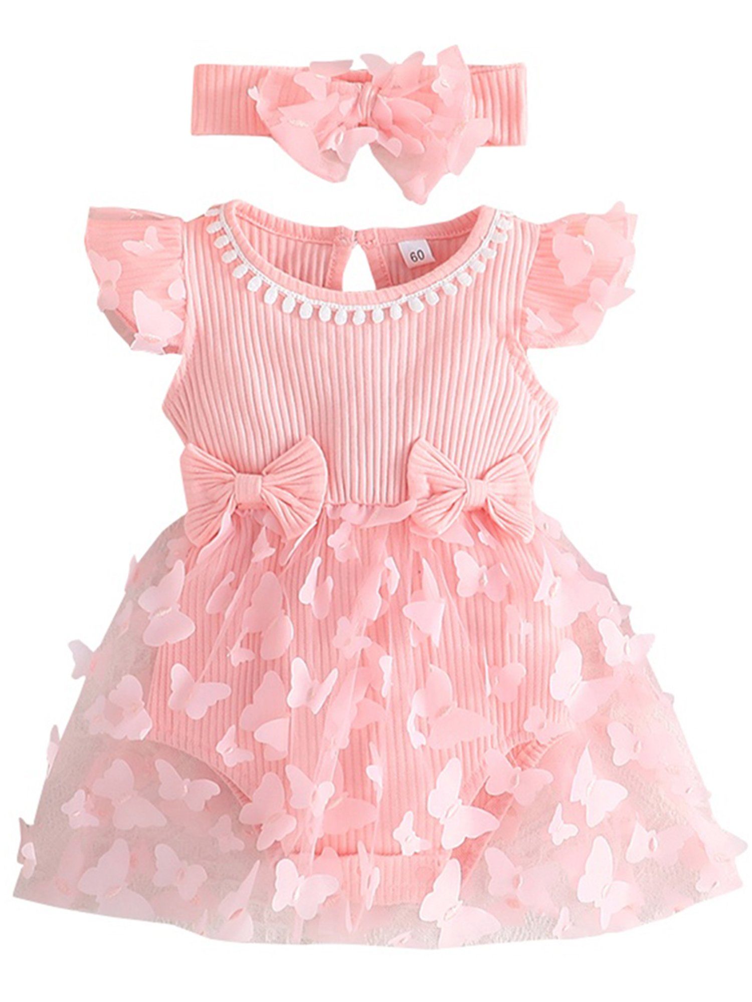 LAPA Partykleid Baby Mädchen Tüll Sommerkleid mit Schmetterling Patch  Rüschen Ärmel