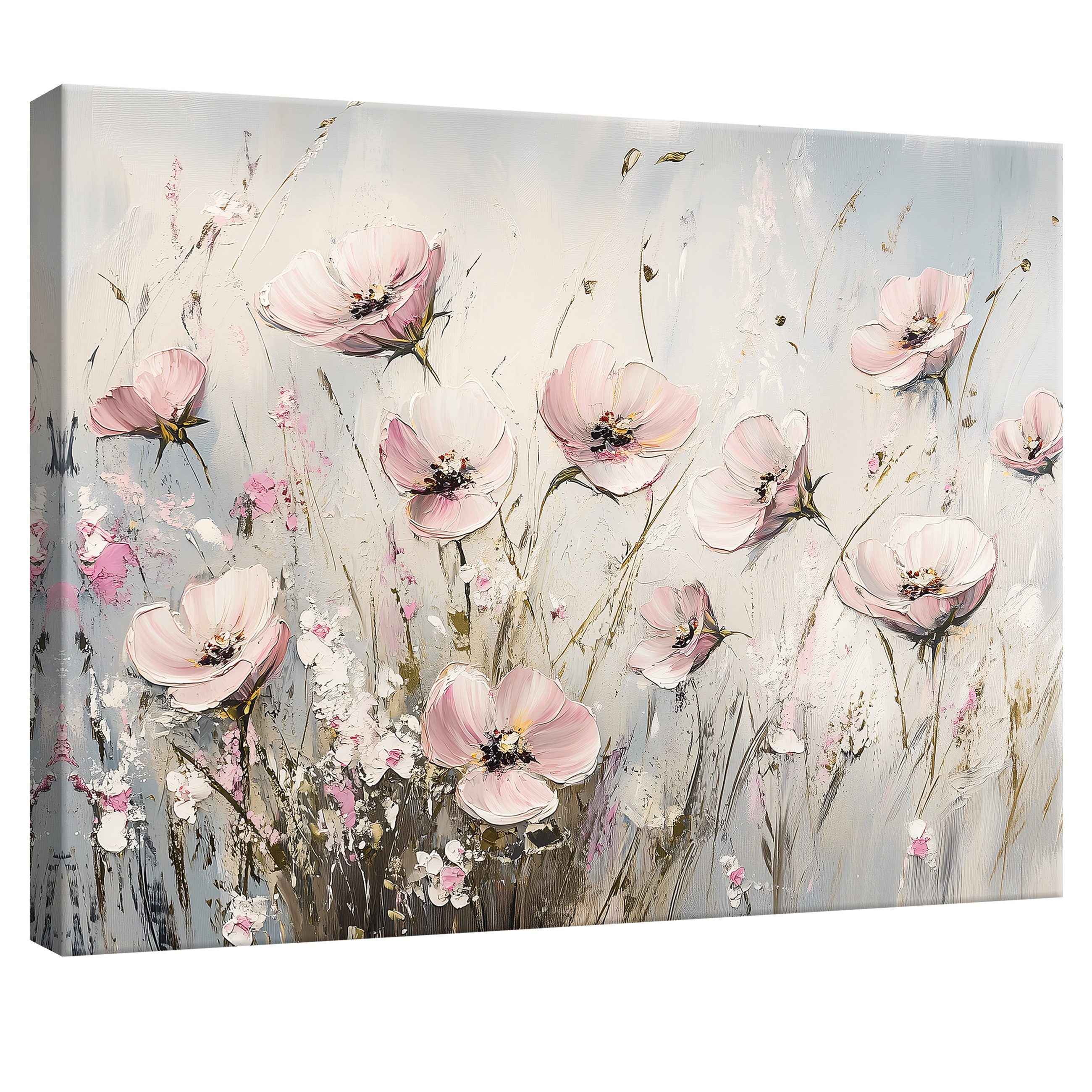 Wallarena Leinwandbild Blumen Wiese Pastell Beige Wandbilder XXL Wand Deko günstig online kaufen