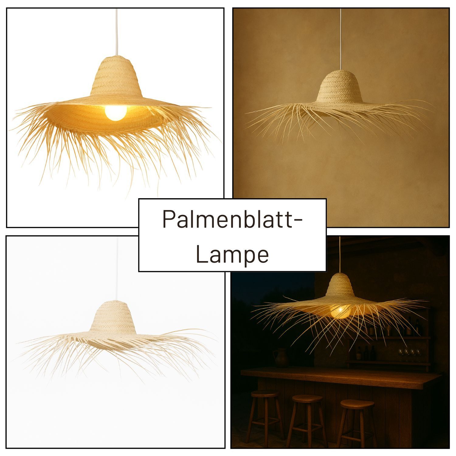 Marrakesch Orient & Mediterran Interior Pendelleuchte Boho Pendelleuchte Toluca handgefertigt aus Palmenblatt in Natur 50 cm, Handarbeit – Bild 5 von 5
