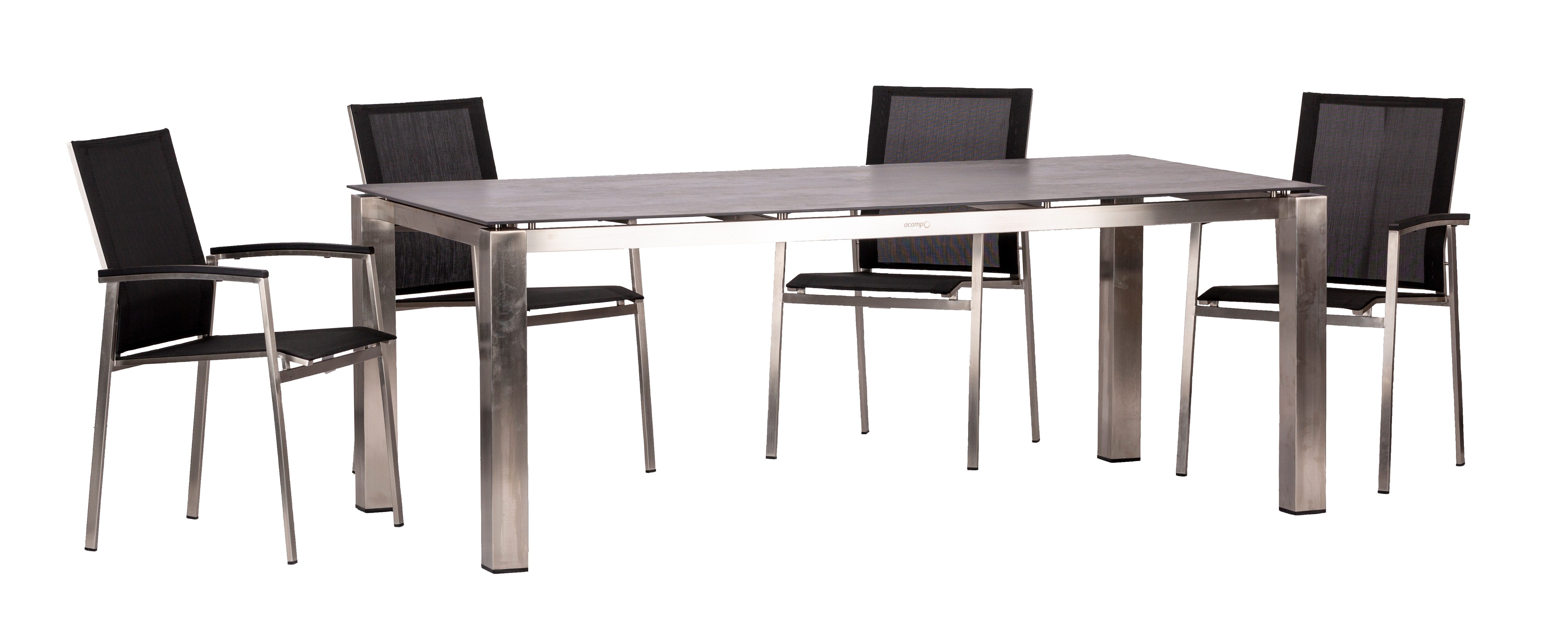 acamp Garten-Essgruppe Stapelsessel Set 5-teilig, Keramiktisch 200x100 cm, Edelstahl, (Spar-Set, 5-tlg., Gartenmöbel Set), Edelstahl rostfrei, wetterfest, stapelbar, Keramik, Polywood