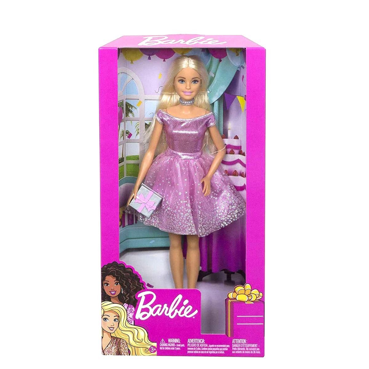- - Kleid Anziehpuppe mit Birthday Mattel Puppe Barbie GDJ36 Happy Mattel® Glitzer-Party