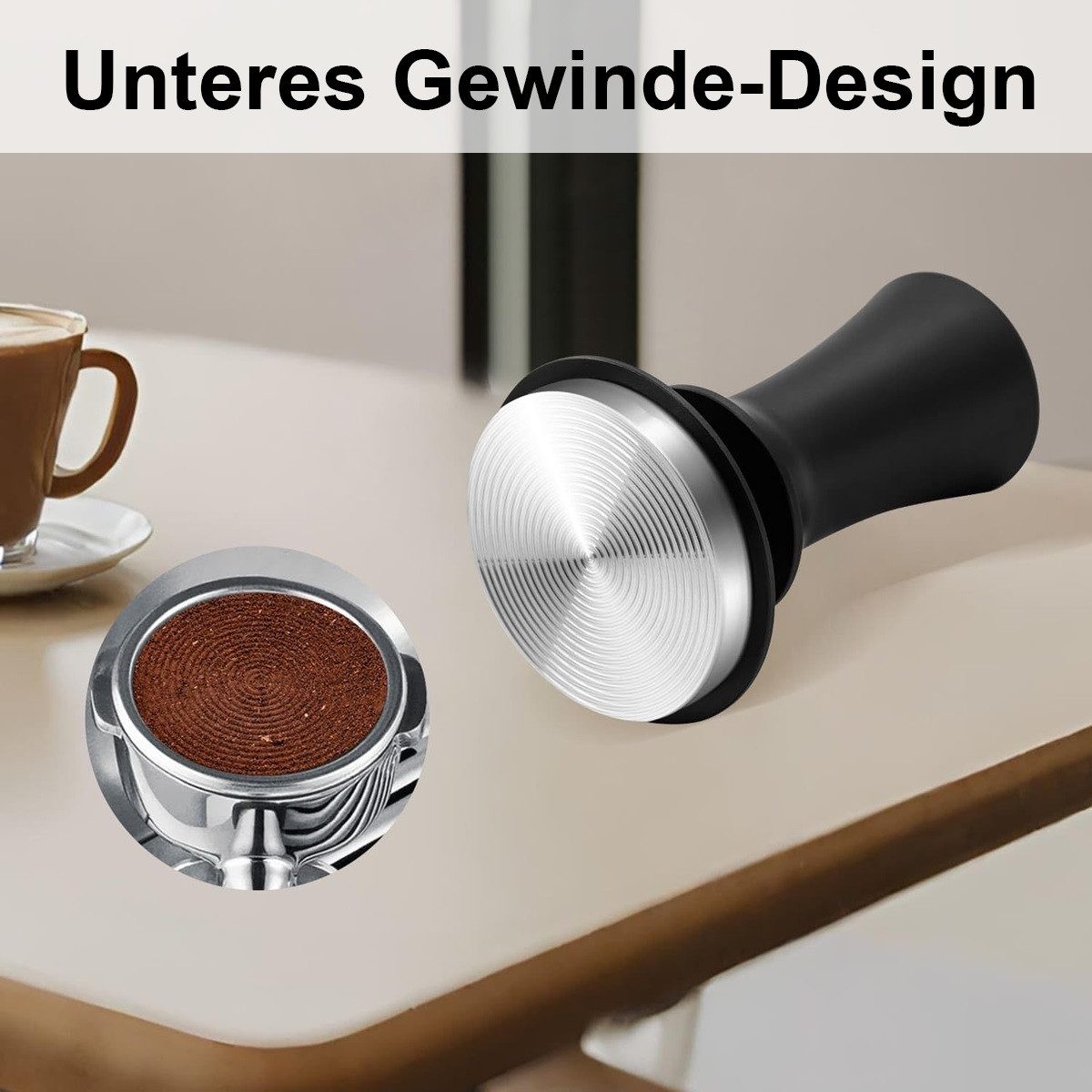 MOPUEA Tamper Kaffee Verdichter 58mm aus Edelstahl schwarz, Ergonomischer Griff für Komfort,58*99mm – Bild 5 von 5