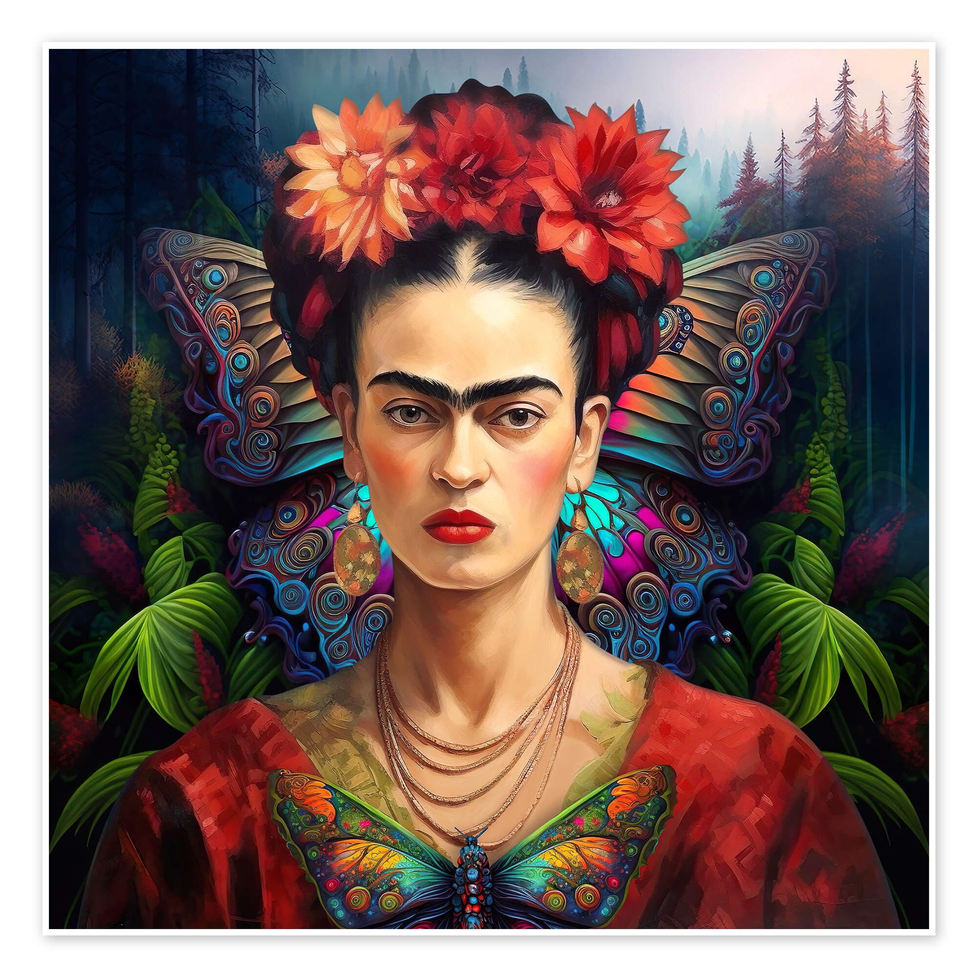 Posterlounge Wandbild Frida Kahlo Schmetterlingsporträt, Mark Ashkenazi, erhältlich als Poster, Leinwandbild, Wandsticker oder Acrylglasbild