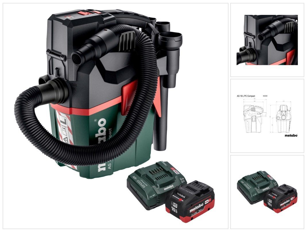 metabo Absaugstation AS 18 L PC Compact Akku Sauger 18 V 6 l IPX4 Staubklasse L Nass und T