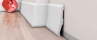 IKHEMalarka Sockelleiste Sockelleisten Bodenleiste Dekorleisten Fußleisten, 1 Stück = 2 Meter & sehr hartes Material (ähnlich PVC) weiße Farbe
