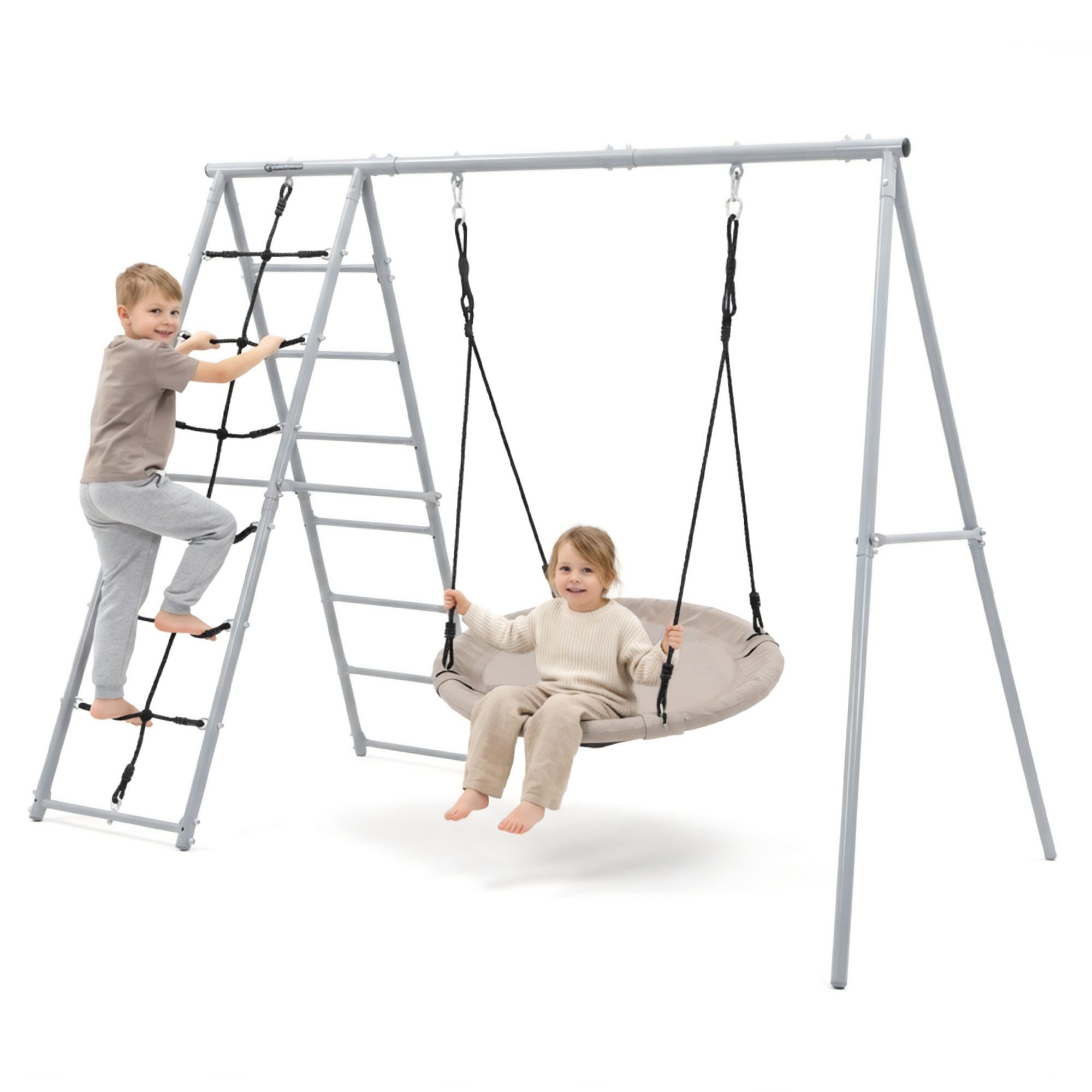 HyperMotion Einzelschaukel HyperMotion XL Spielturm Garten 3in1 Nestschaukel Klettergerüst