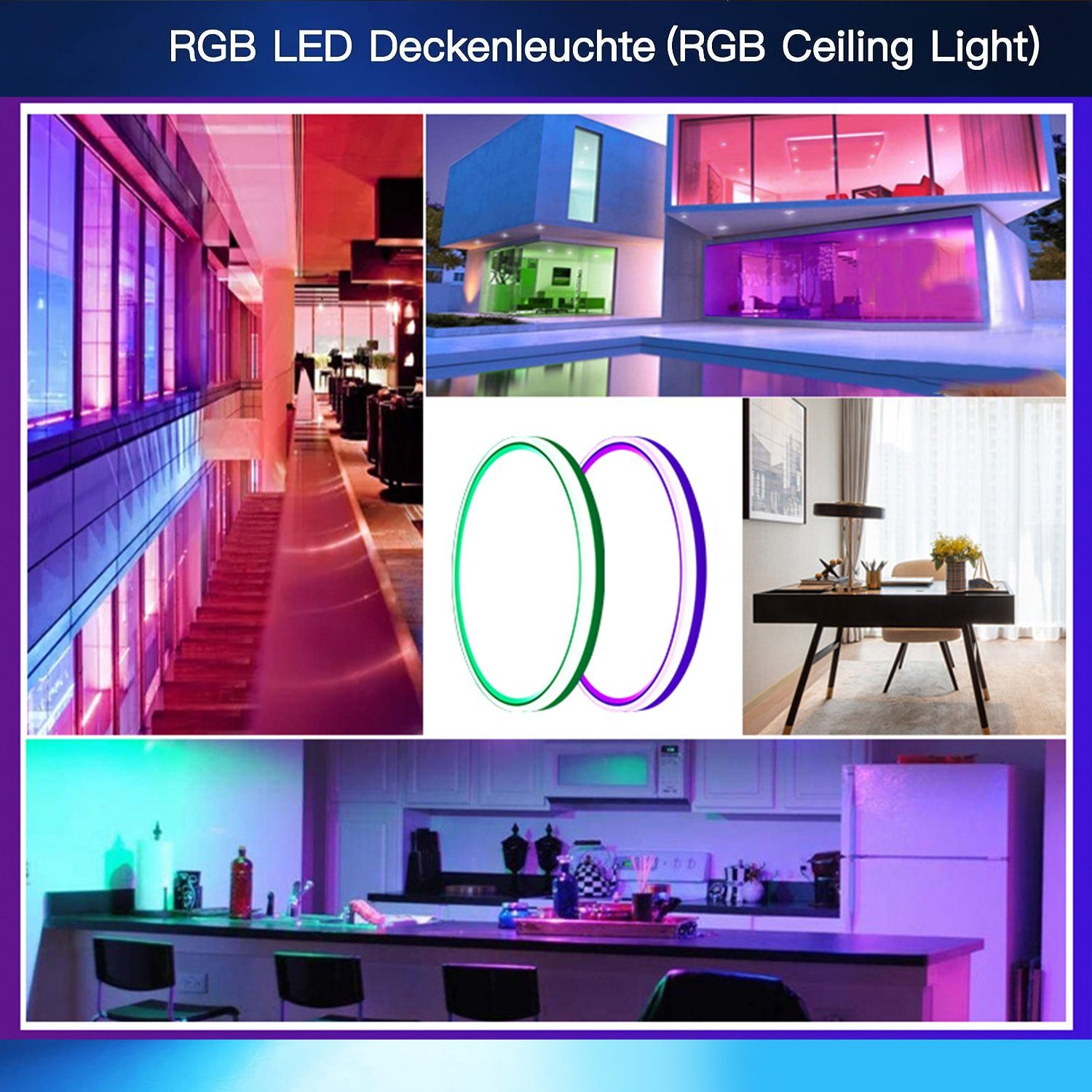 RGB RGB+Warmweiß+Neutralweiß+kaltweiß, deutscher Fernbedienung, 24W Ø30cm Deckenleuchte LED mit IBETTER Farbwechsel Deckenlampe Dimmable Led Dimmbar und 2000LM Bedienungsanleitung,für 7 Deckenleuchte verschiedene Urlaubsatmosphäre, Orte mit