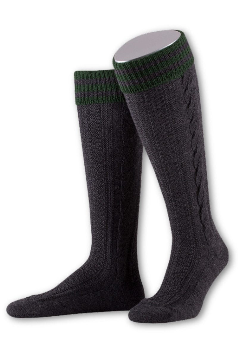 Lusana Trachtensocken Trachten Kniestrümpfe - L8995R - anthrazit, oliv