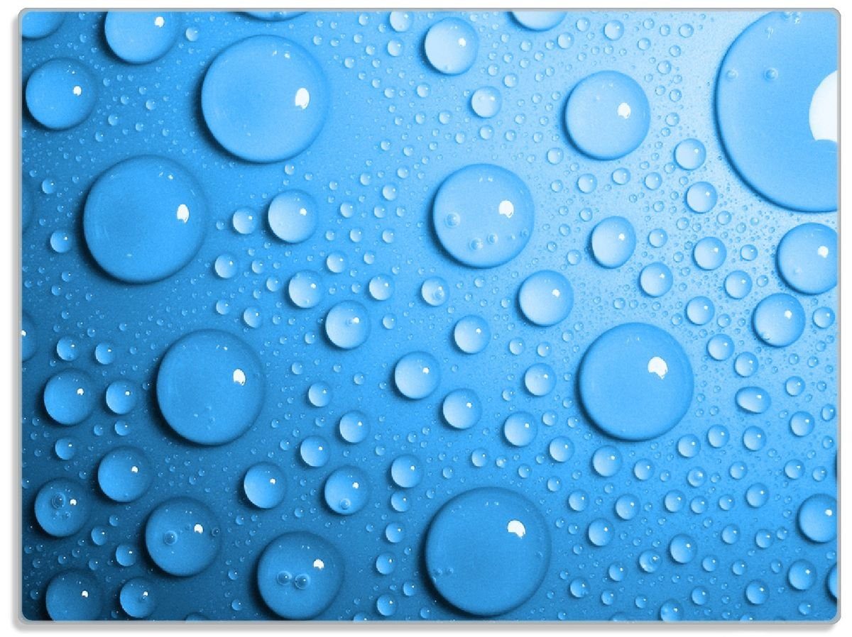 Wallario Schneidebrett Wassertropfen auf Blau, ESG-Sicherheitsglas, (inkl. rutschfester Gummifüße 4mm, 1-St), 30x40cm