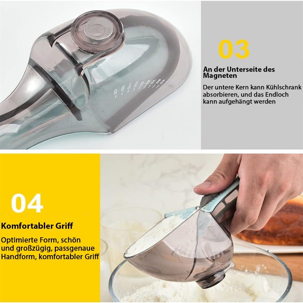 mit Löffel Magnetverschluss, Küchenwerkzeug: Messbecher Plastik und Messlöffel 2-teiliges TUABUR