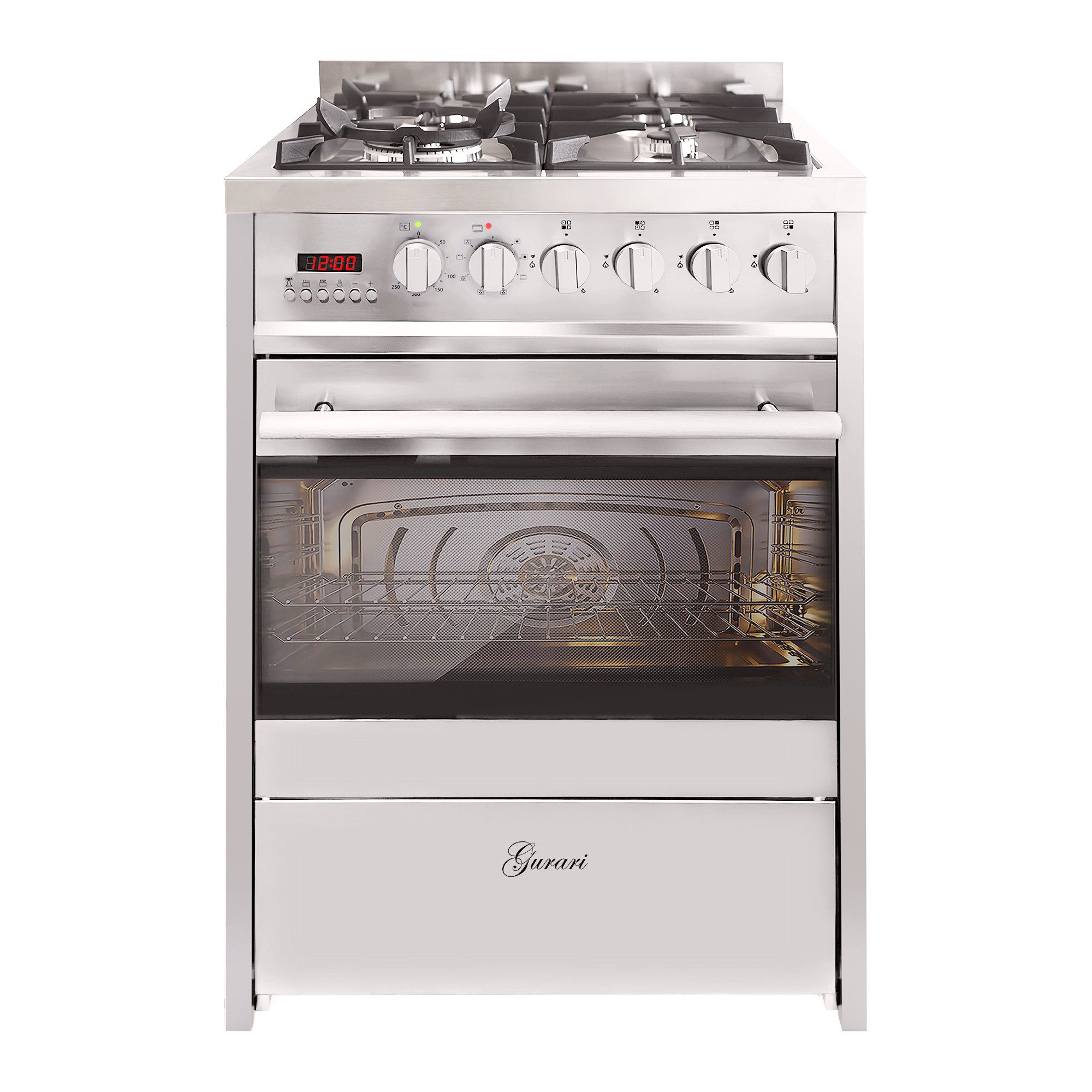 GURARI Gas-Standherd 60 cm Edelstahl Gasherd mit Elektrobackofen 60 L Range Coocker GCH E 610 Gas-Elektro-Standherd, Erdgas/Propangas, 4 Kw, WOK, mit 1-fach-Teleskopauszug, Easy-Clean-Emaille, Gas Elektro Standherd 60 cm Erdgas, Fl.Gas 4 Kw WOK, 60 L