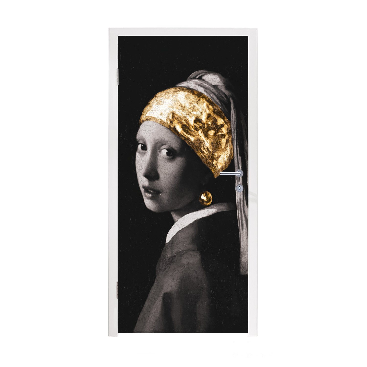 MuchoWow Türtapete Malerei - Gold - Schwarz - Weiß, Matt, bedruckt, (1 St), Fototapete für Tür, Türaufkleber, 75x205 cm