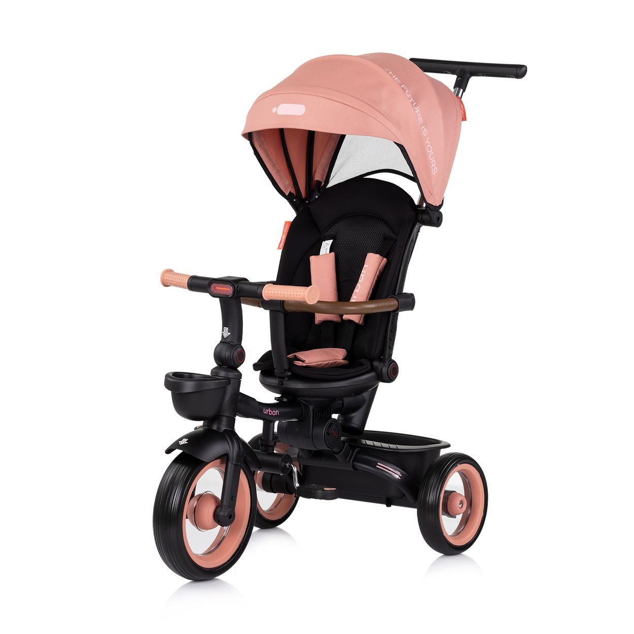Chipolino Dreirad Urban, Lenker mit Licht, klappbar, 360° drehbarer Sitz, Korb, Schiebegriff
