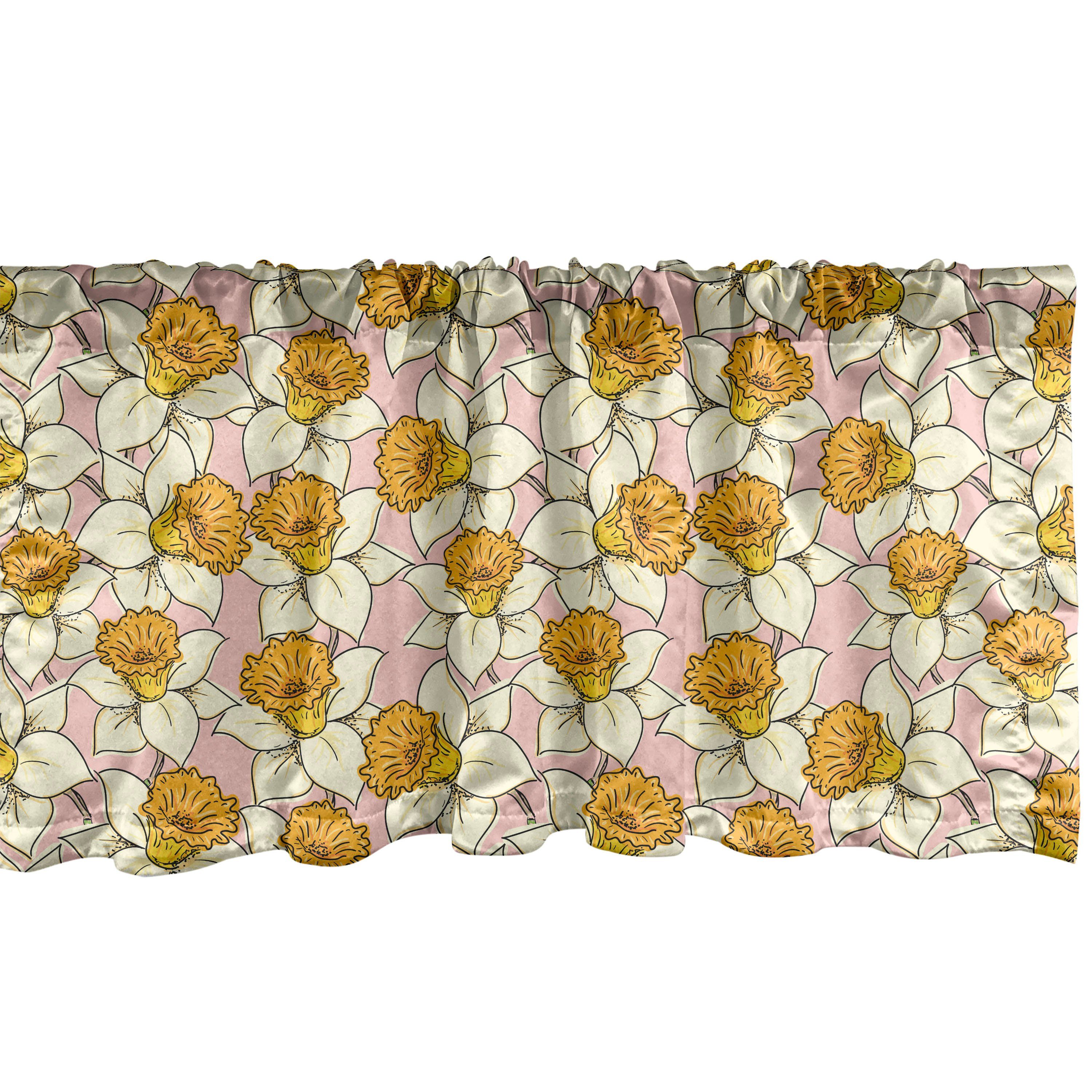 Stangentasche, für Scheibengardine Flourish mit Vorhang Dekor Blume Küche Volant Microfaser, Schlafzimmer Natur Abakuhaus, Gelbe