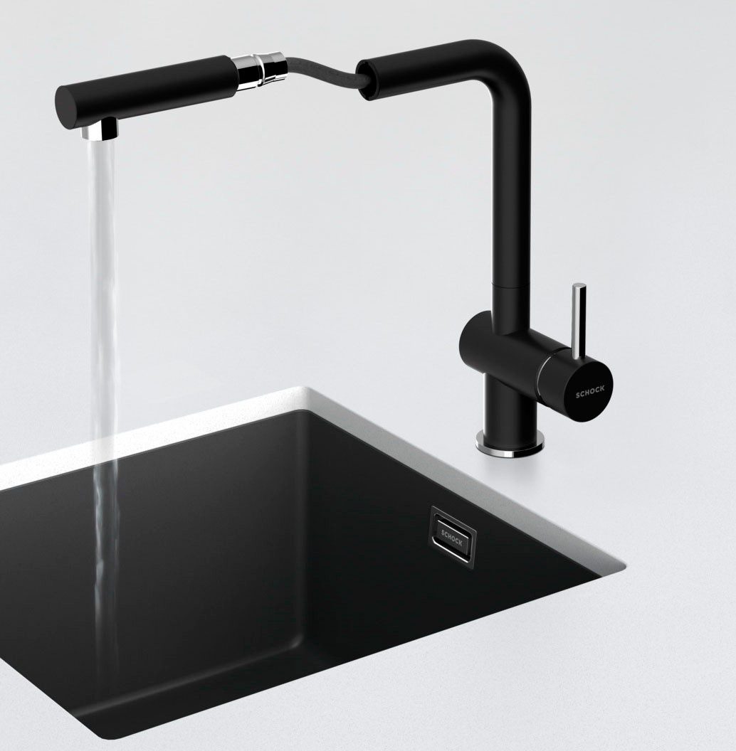Schock Küchenarmatur Epos ausziehbar, Rückflussverhinderer,Wasserspar-Perlator, Schwenkber. 180°