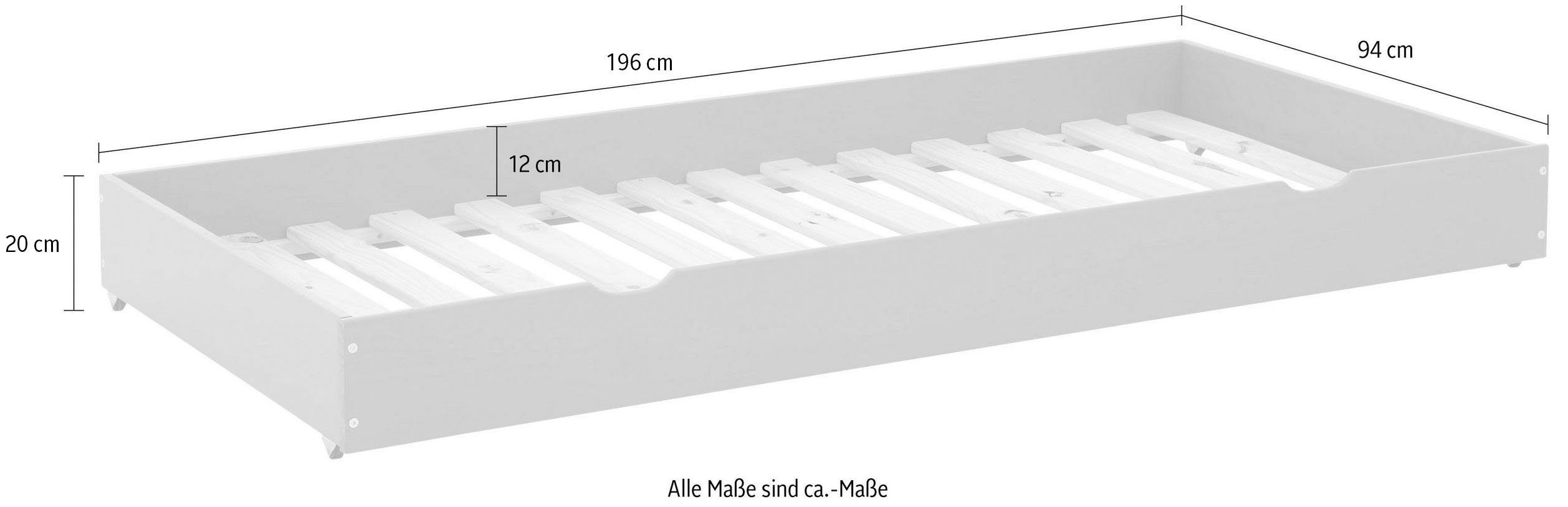 Lüttenhütt Schubkasten Alpi, passend Kiefernholz weiß für aus Serie massivem das der Etagenbett Alpi