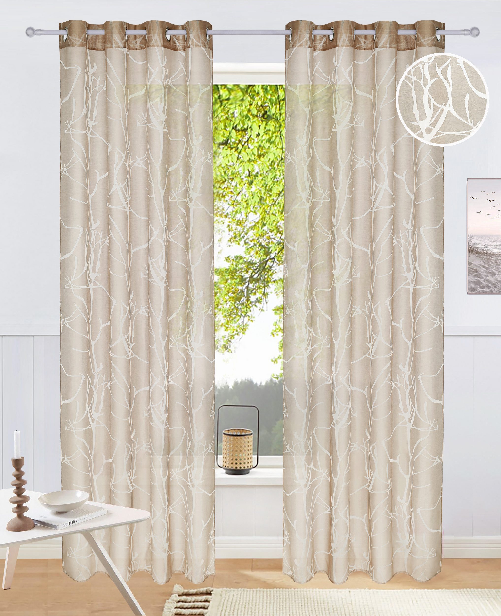 OTTO home Gardine Anna (1 St), Ösen, halbtransparent, Ausbrenner, Bestseller, Äste-Motiv, Viskose, Polyester