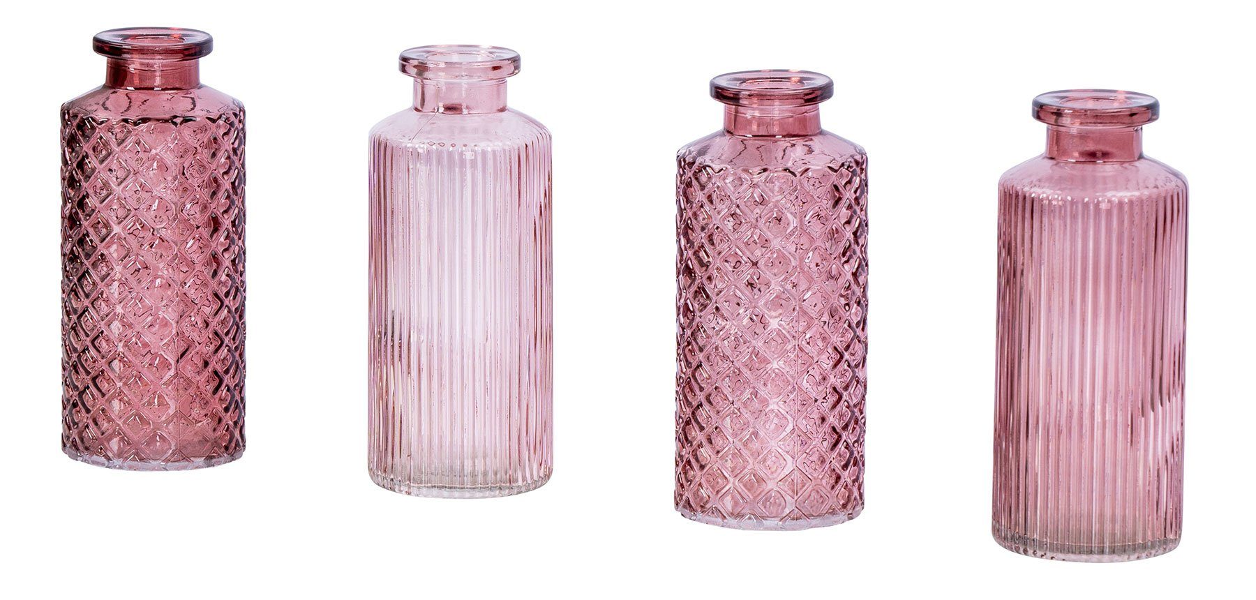 Levandeo® Dekovase, 4er Set Vase Rosa H14cm Glas Blumenvase Tischdeko Frühling