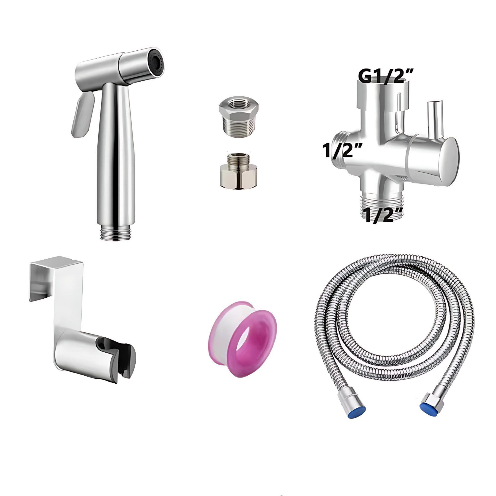 HoyoLee Handels GmbH Handbrause Bidet-Set aus Edelstahl, WC-Handbrause mit 1,5-m-Schlauch, 5-tlg.