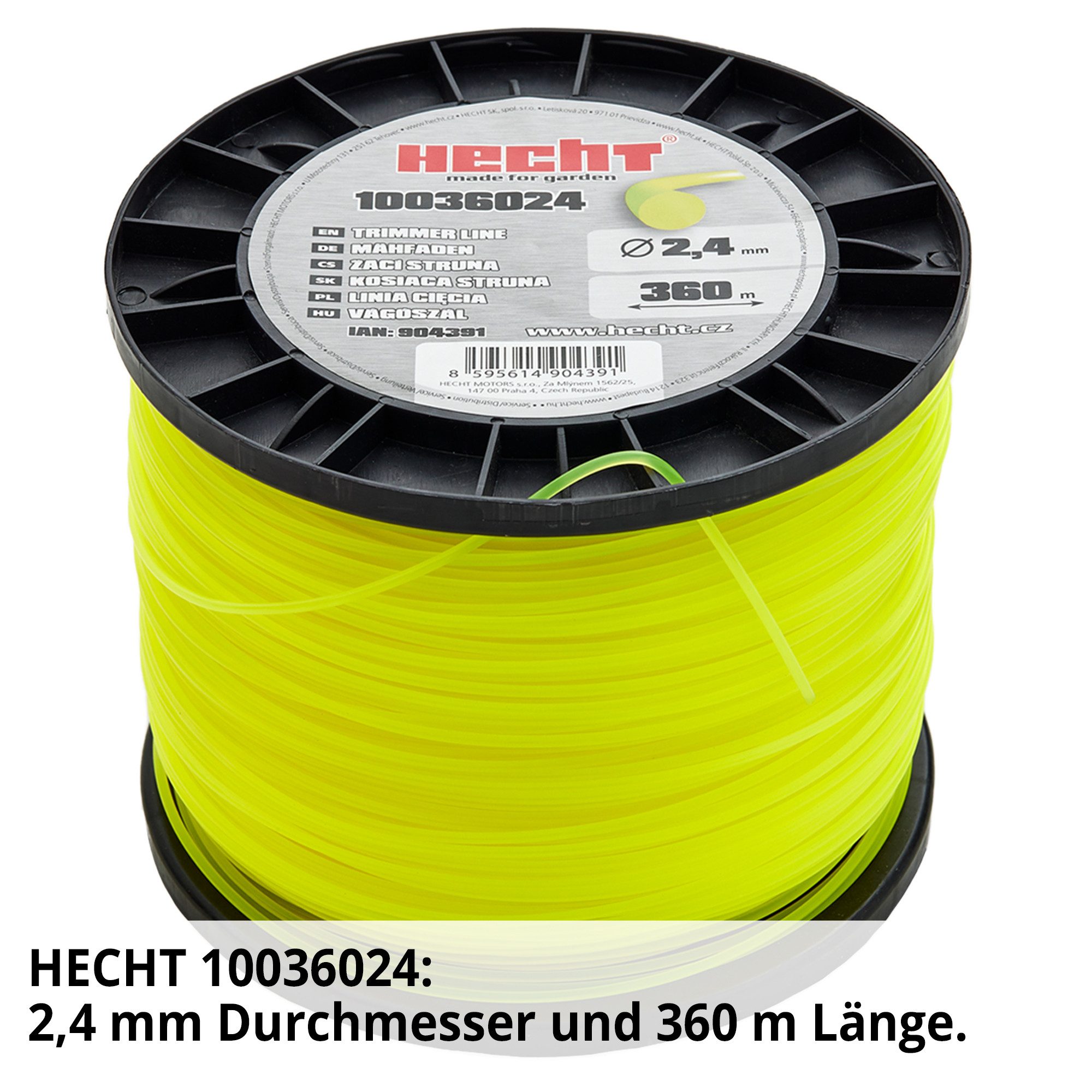 Hecht Rasentrimmer-Ersatzspule 10036024 Ersatzfaden 2,4 mm 360 m rund, 360 m Fadenlänge, Mähfaden 2,4 mm rund, Nylon, 360 m, neongelb