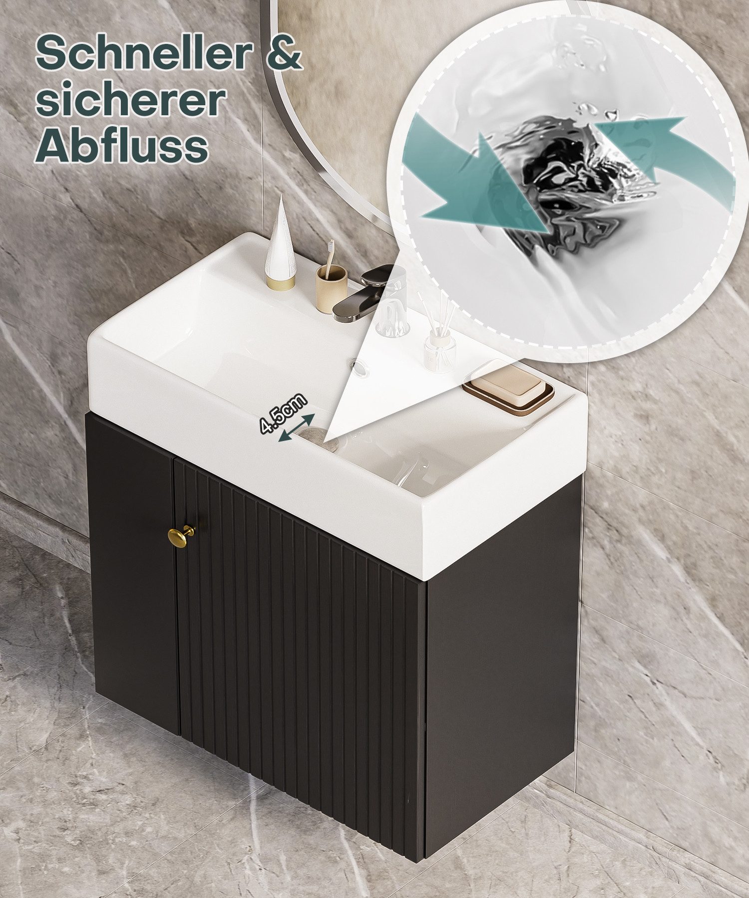 Yorbay Waschtisch Badmöbel Waschtischunterschrank (Breite 55 cm, Badschrank mit Waschbecken), Waschbecken mit Waschtisch für kleine Badezimmer – Bild 4 von 5