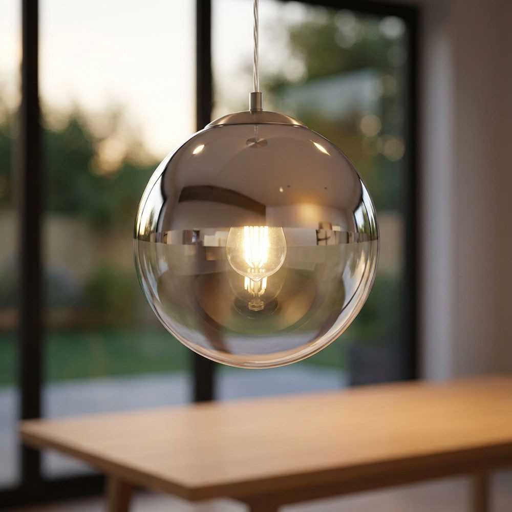 GLOBO LIGHTING Hängeleuchte, Leuchtmittel inklusive, Decken Pendel Leuchte Wohn Zimmer Glas Kugel Hänge Lampe chrom klar im