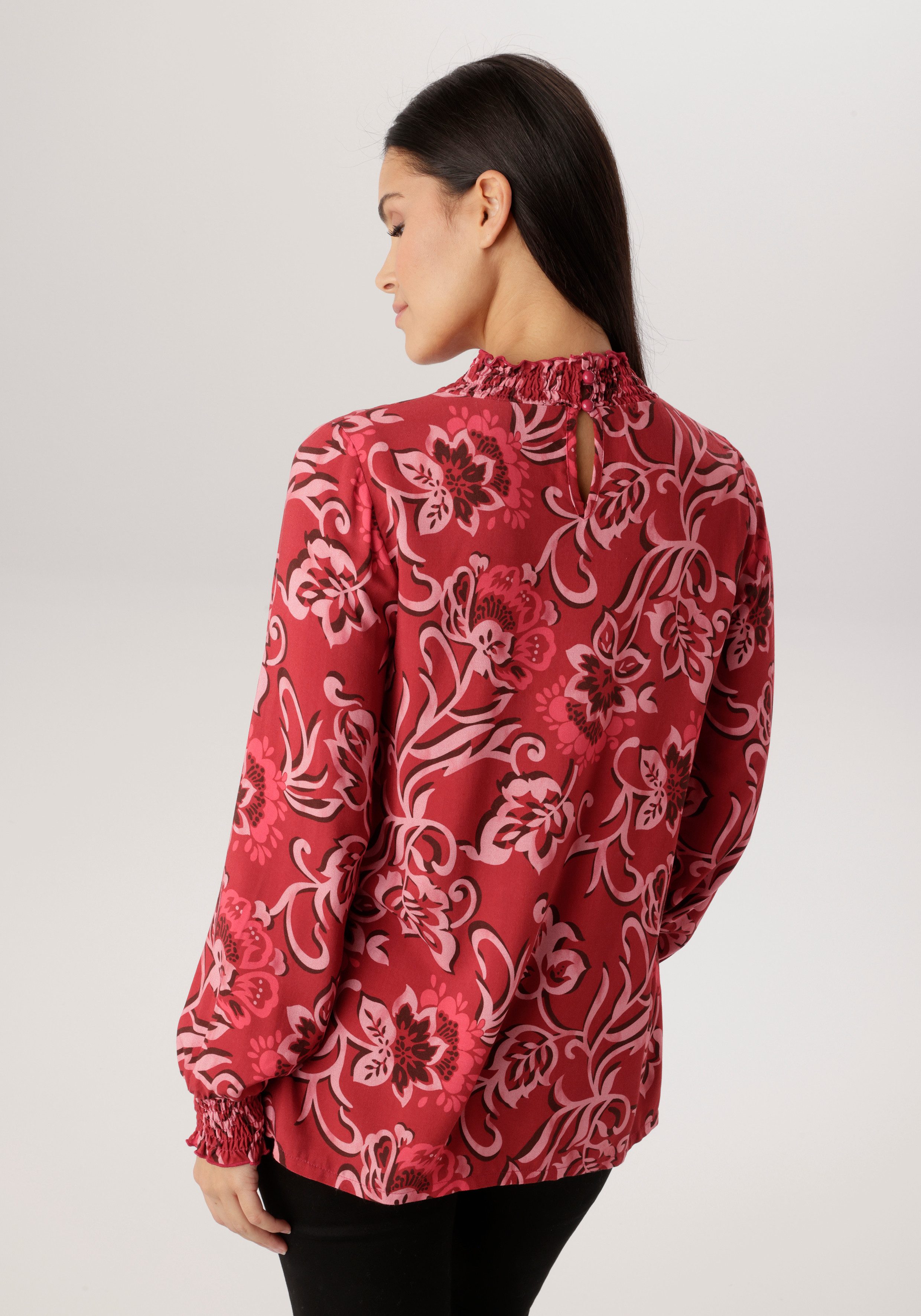 Aniston SELECTED Schlupfbluse mit Blüten- und Blätterdruck und Smok-Einsätzen - NEUE KOLLEKTION