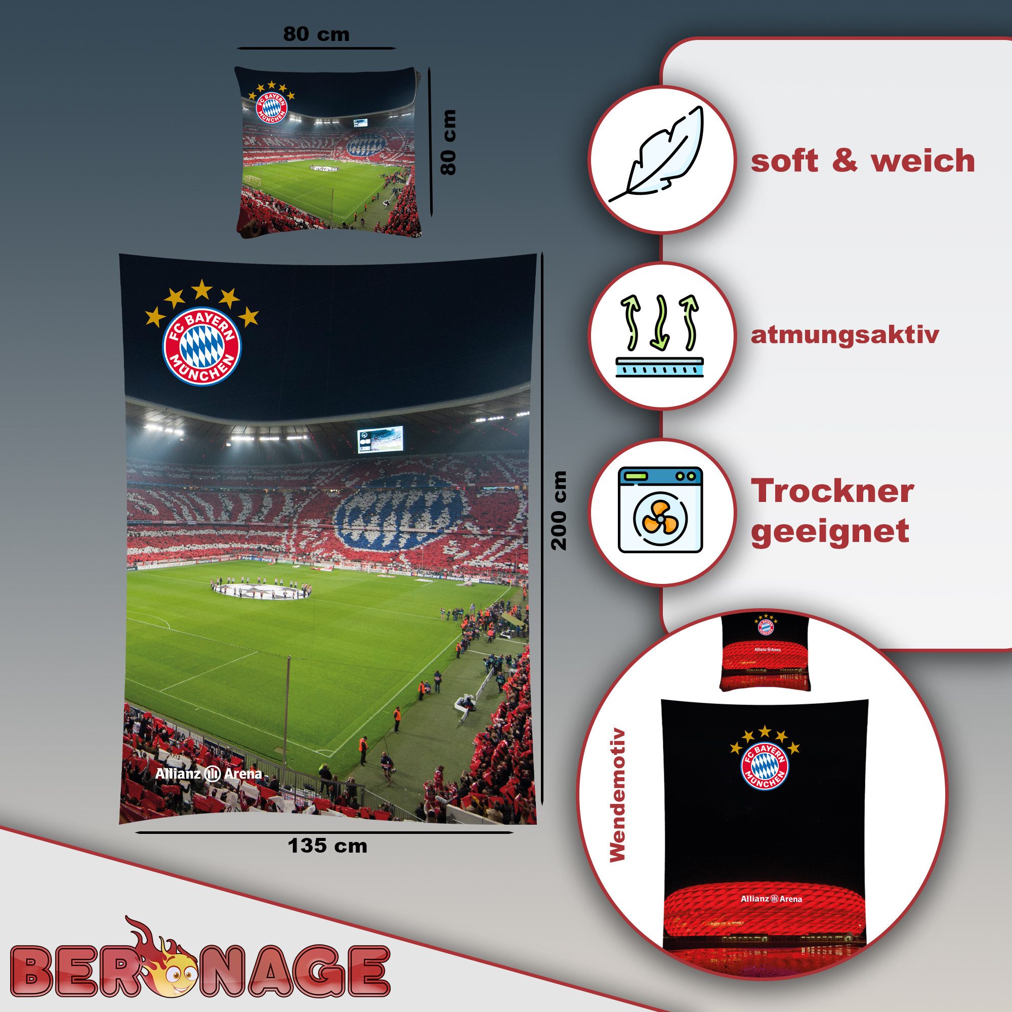 BERONAGE Kinderbettwäsche FC Bayern München Bettwäsche Allianz Arena Linon günstig online kaufen