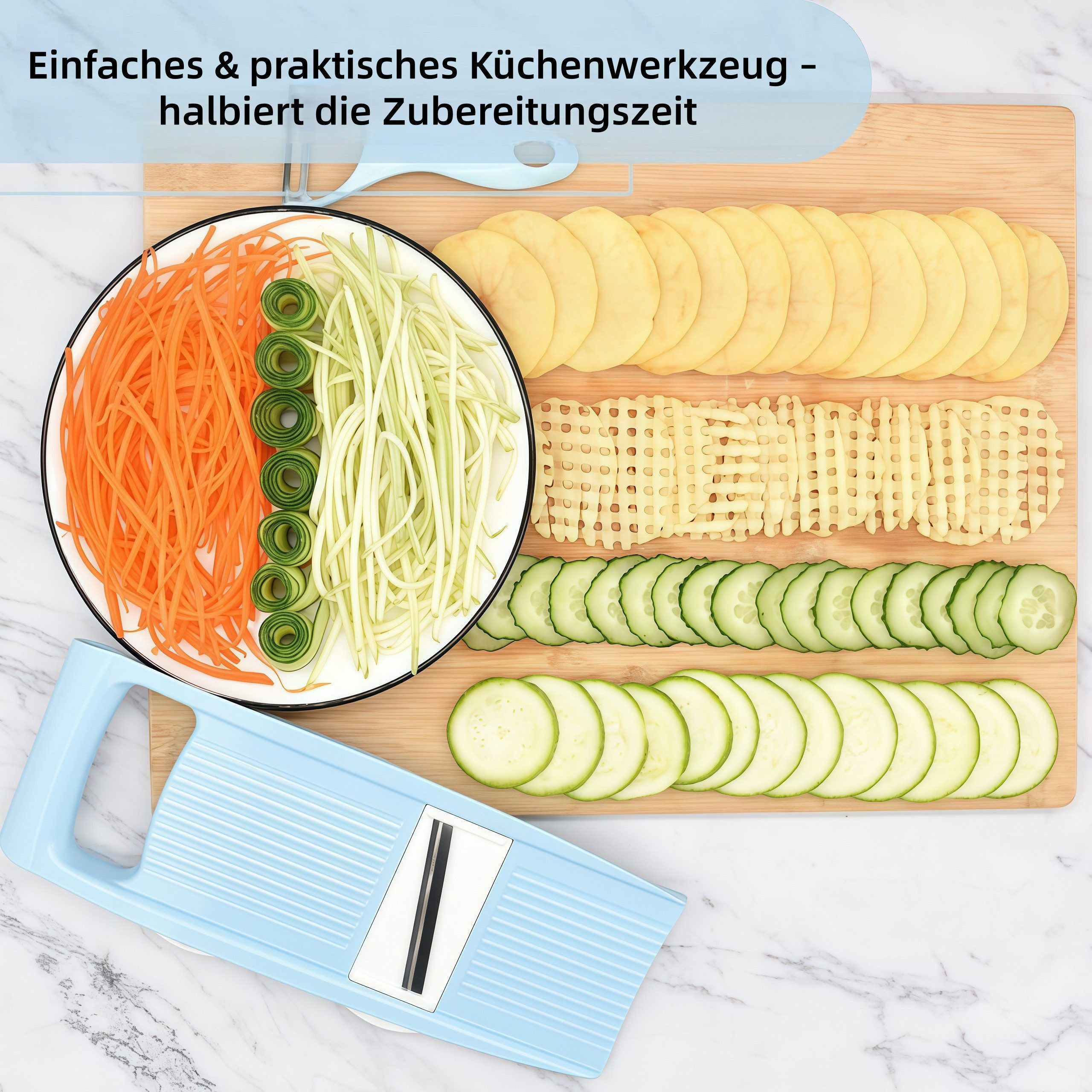 FOUORTUNATE-BEE Gemüsehobel 5-in-1 Multifunktionaler Gemüseschneider – 7-teiliges Set, Praktisches Küchenset für Gemüse, Obst und mehr – Bild 3 von 5