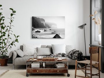 Sinus Art Leinwandbild 120x80cm Wandbild auf Leinwand Schwarz Weiß Fotokunst Küste Meer Klipp, (1 St)