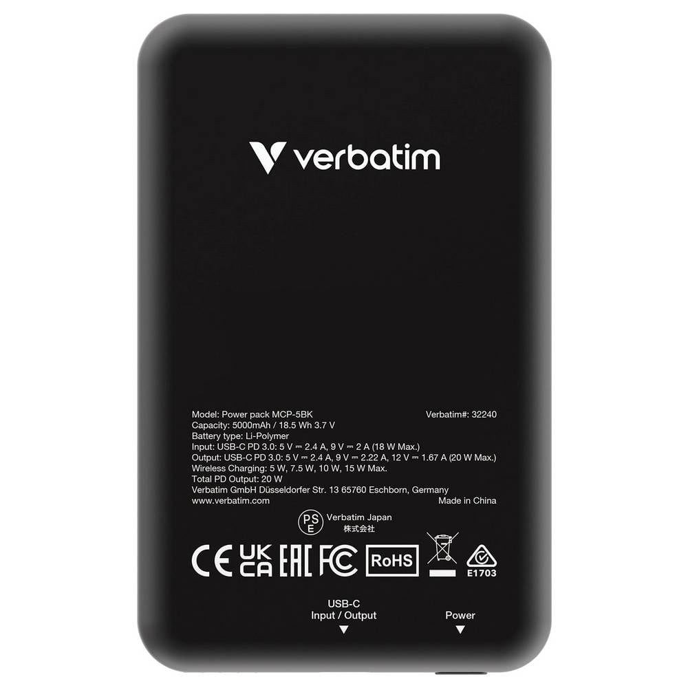 Verbatim Charge 'n' Go Magnetic Wireless Powerbank 5000 mAh Fast Charge, Quick Powerbank