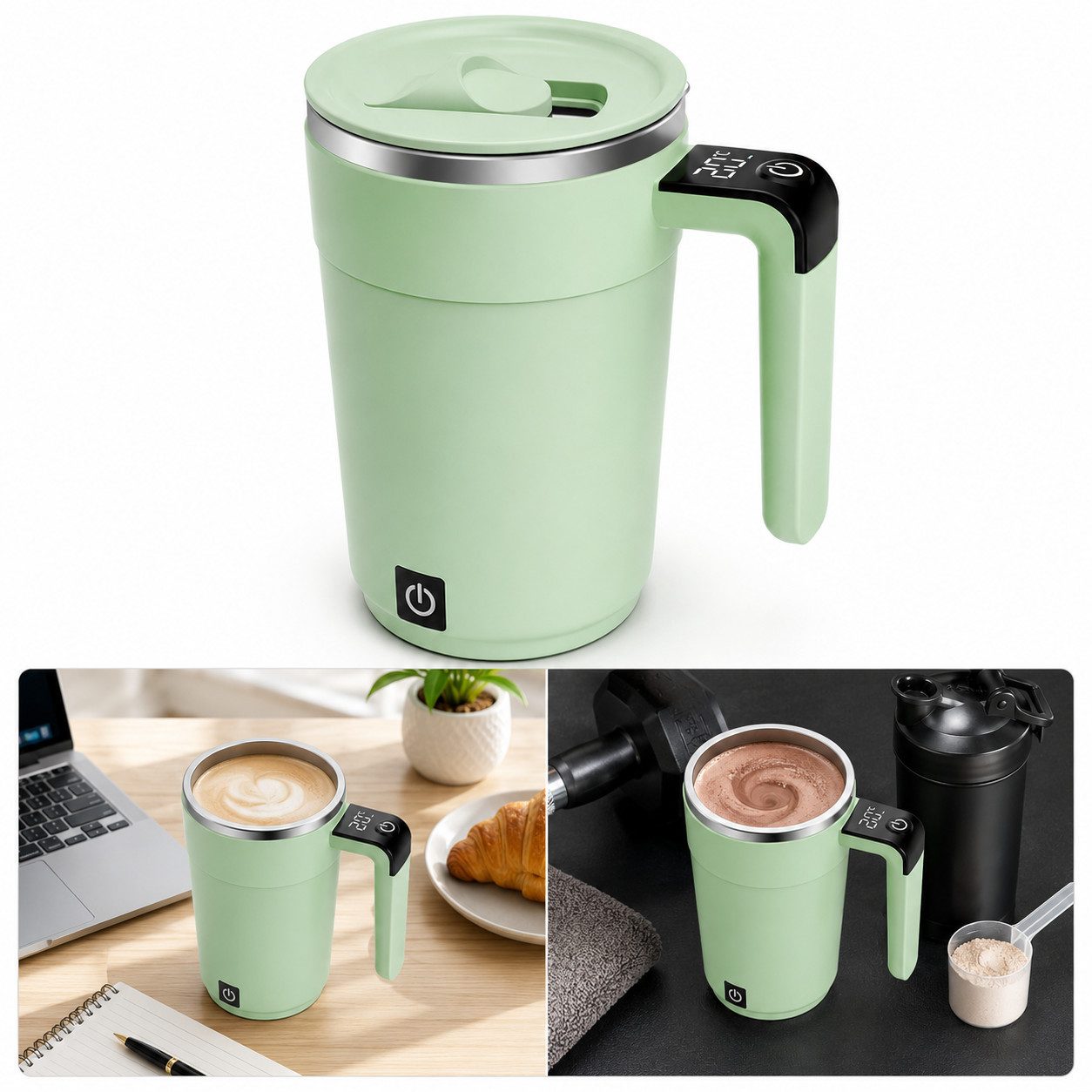 Fyrove Akku-Stabmixer Vielseitiger Rührbecher für Protein‑, Kaffee‑ und Milchgetränke, 1 W, Magnetische automatische Rührfunktion ohne Löffel