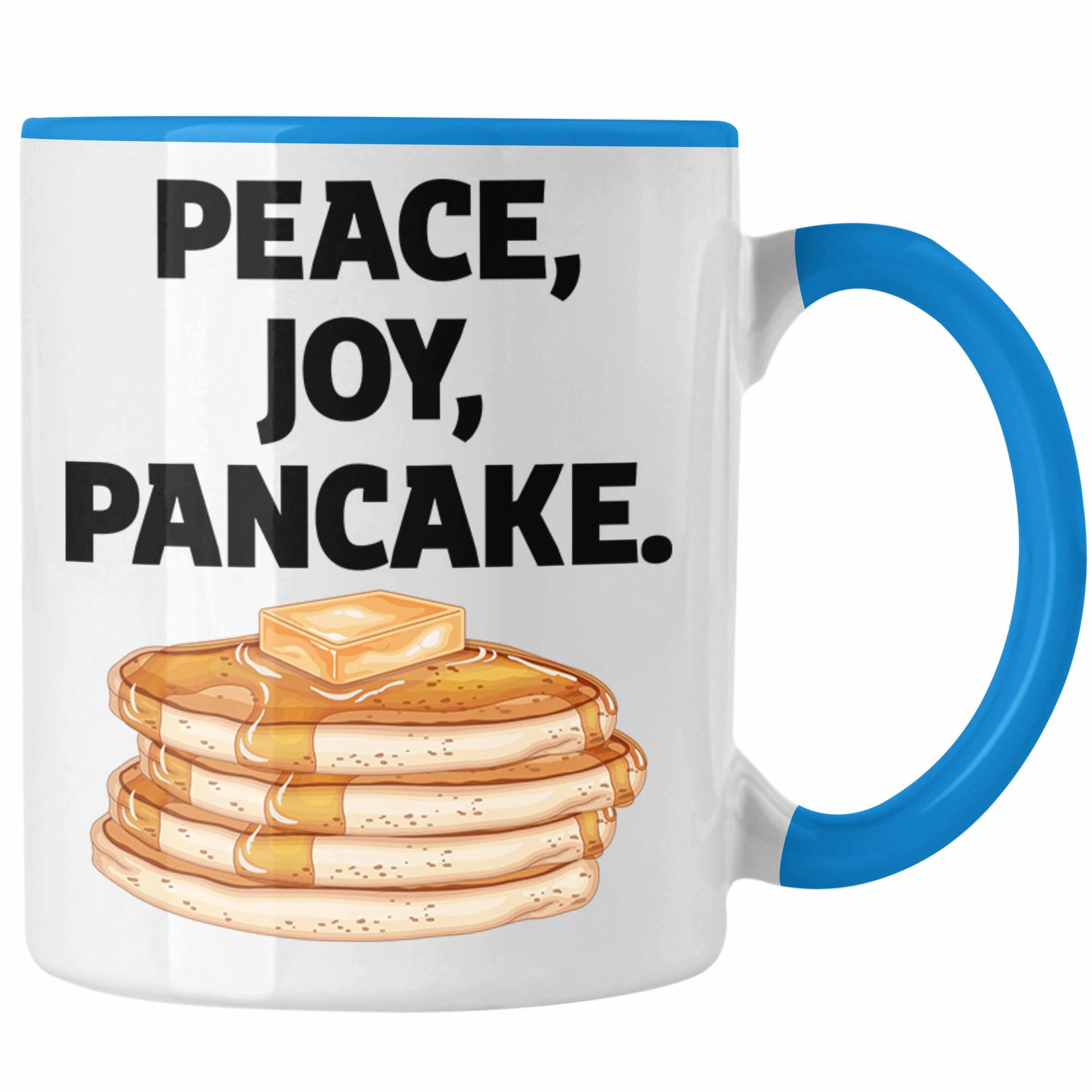 Trendation Tasse Peace Joy Pancake Tasse Geschenk Kaffee-Becher Pfannkuchen Eierkuchen Blau