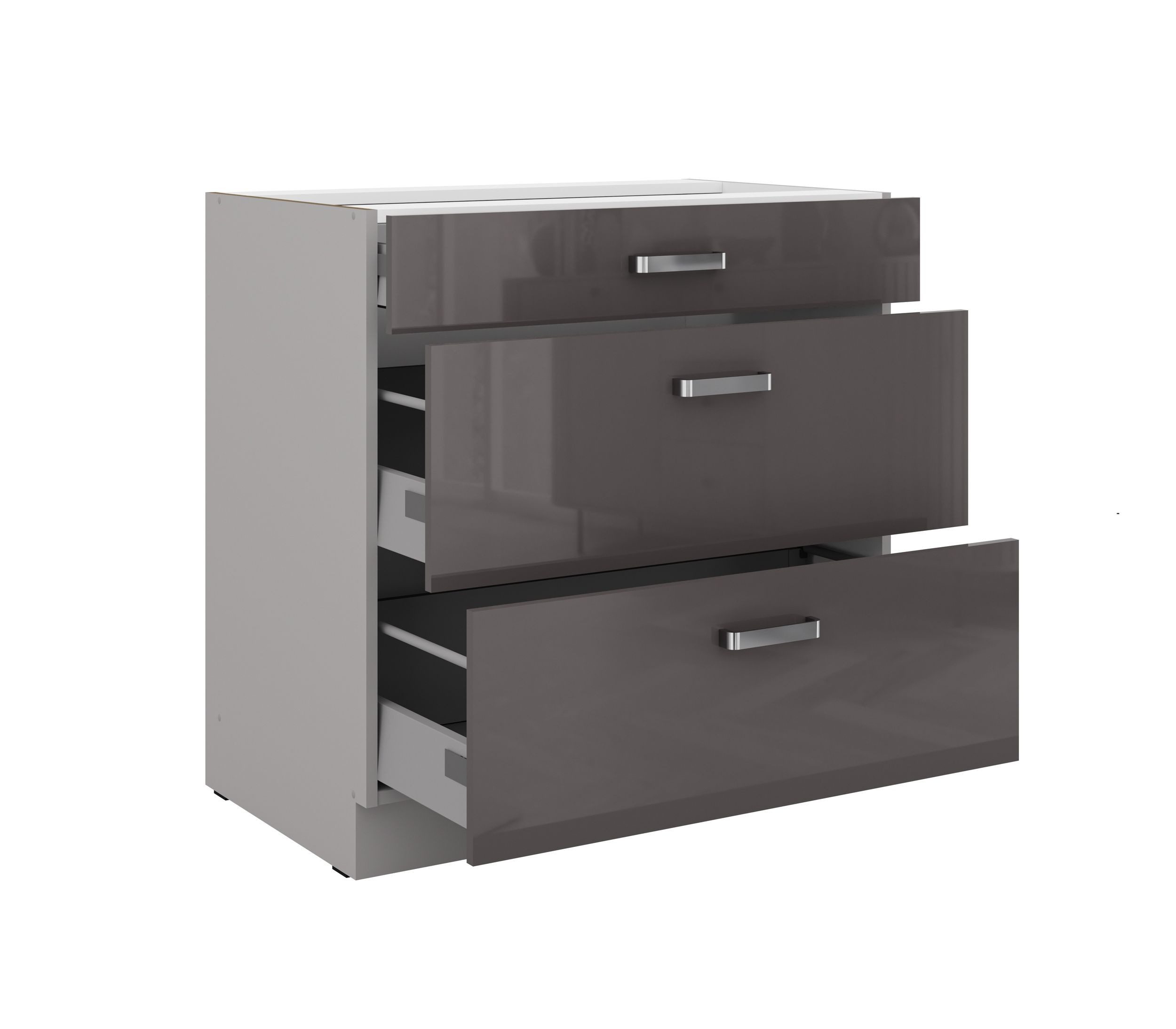 Küchen-Preisbombe Auszugsunterschrank 80 cm Küche Bianca Grey Grau Hochglan günstig online kaufen