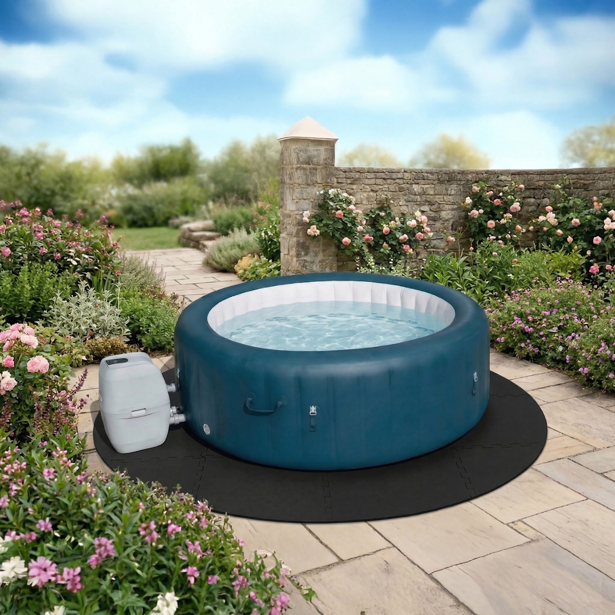 relaxdays Pool-Bodenschutzfliese Pool Unterlagen extra dick, Ø 2 m, rund