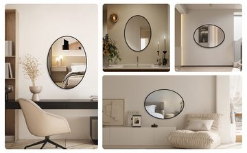 Hopibath Spiegel Flur Oval Flurspiegel Wandspiegel Schwarz (Dekospiegel, Metall Alu Rahmen, 5mm Bleifreier Spiegel), für Wohnzimmer Schlafzimmer Bad