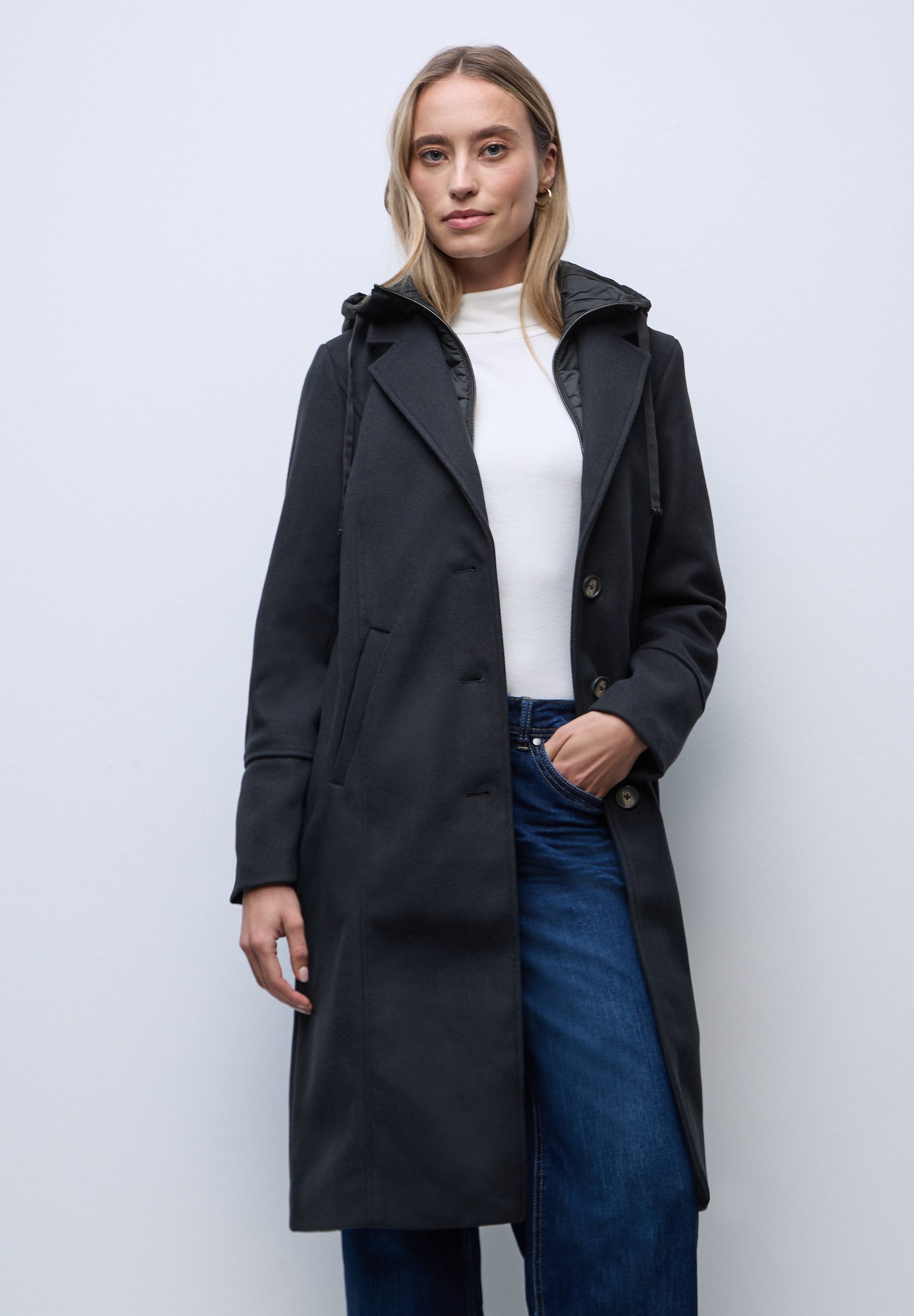 STREET ONE Langmantel mit Kapuze mit Tunnelzugband