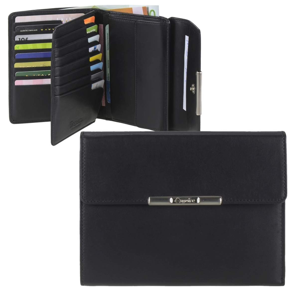 Esquire Geldbörse Helena, Portemonnaie, RFID Schutz gegen Datendiebstahl, groß, 20 Kartenfächer schwarz