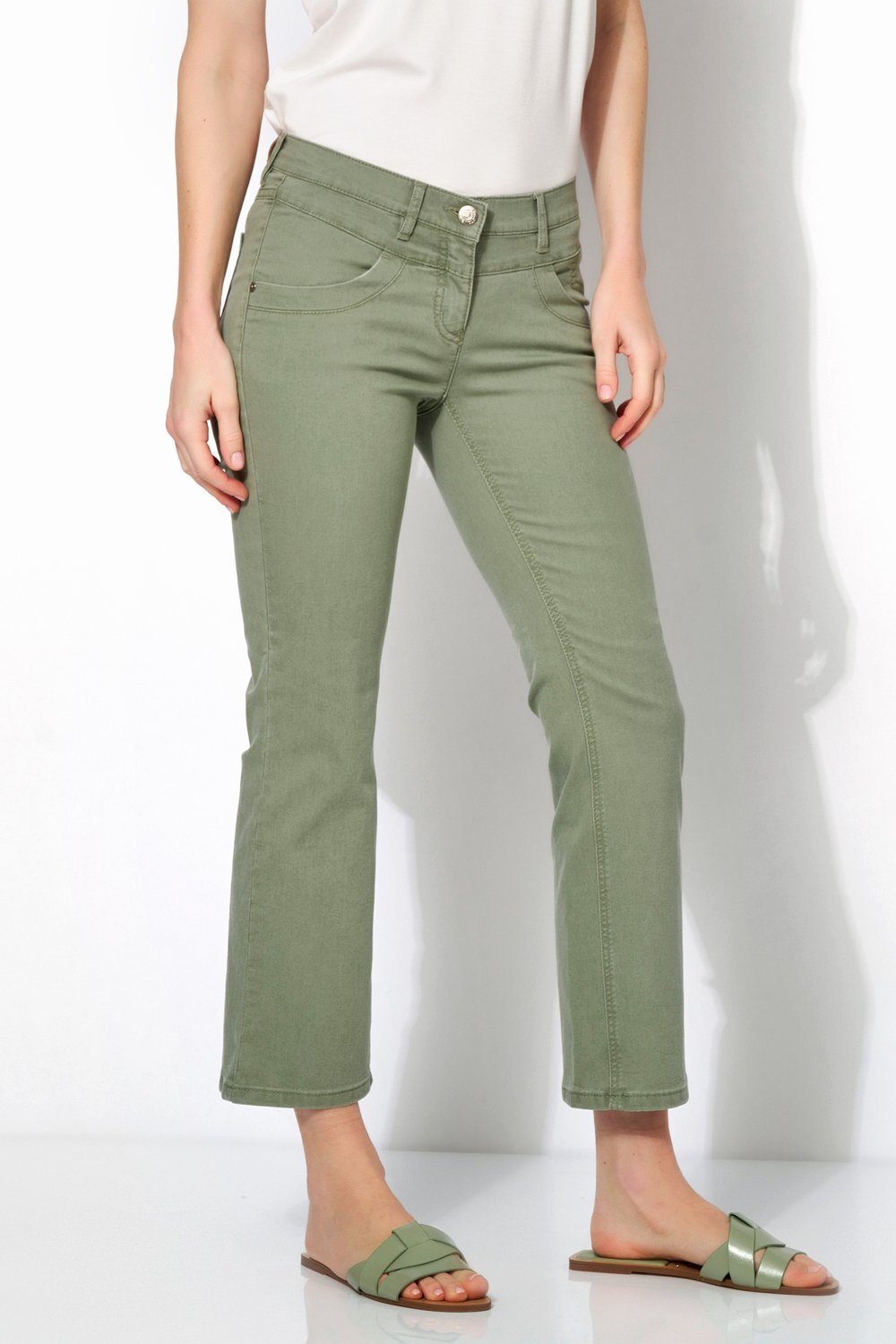 TONI 7/8-Hose Perfect Shape mit ausgestellter Fußweite hellkhaki - 671