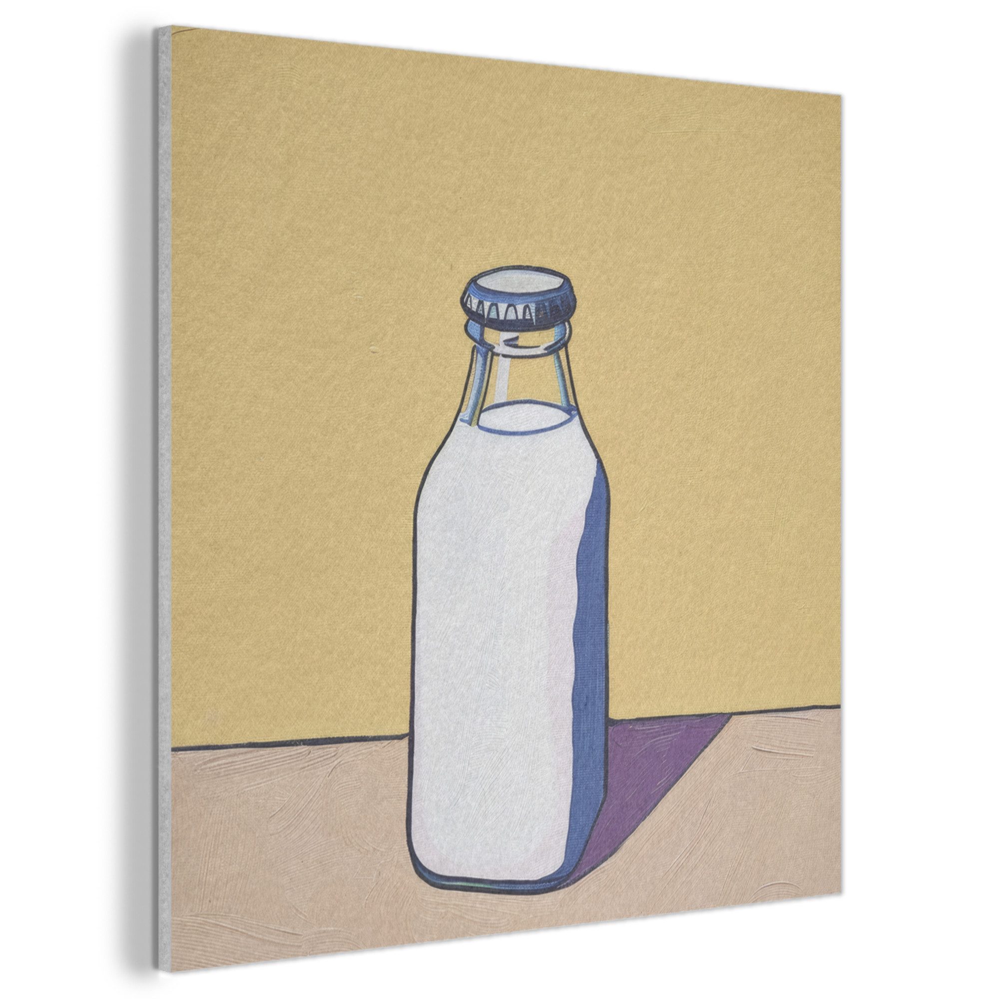 MuchoWow Gemälde Gläser - Flasche - Illustration - Milch, Fotodruck (1 St), Akustikbilder Schallabsorber, Wandpaneele, Akustikpaneele 50x50 cm