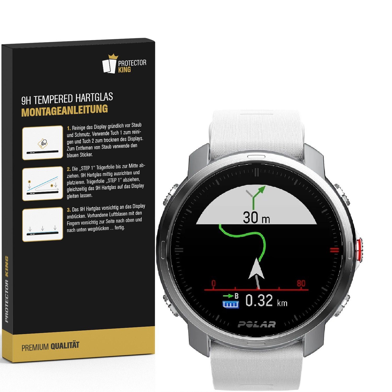 Protectorking Schutzfolie 2x 9H Hartglas für Polar Grit X Smart Watch Displa, Quailitative 9H Panzerglas HD ULTRA KLAR